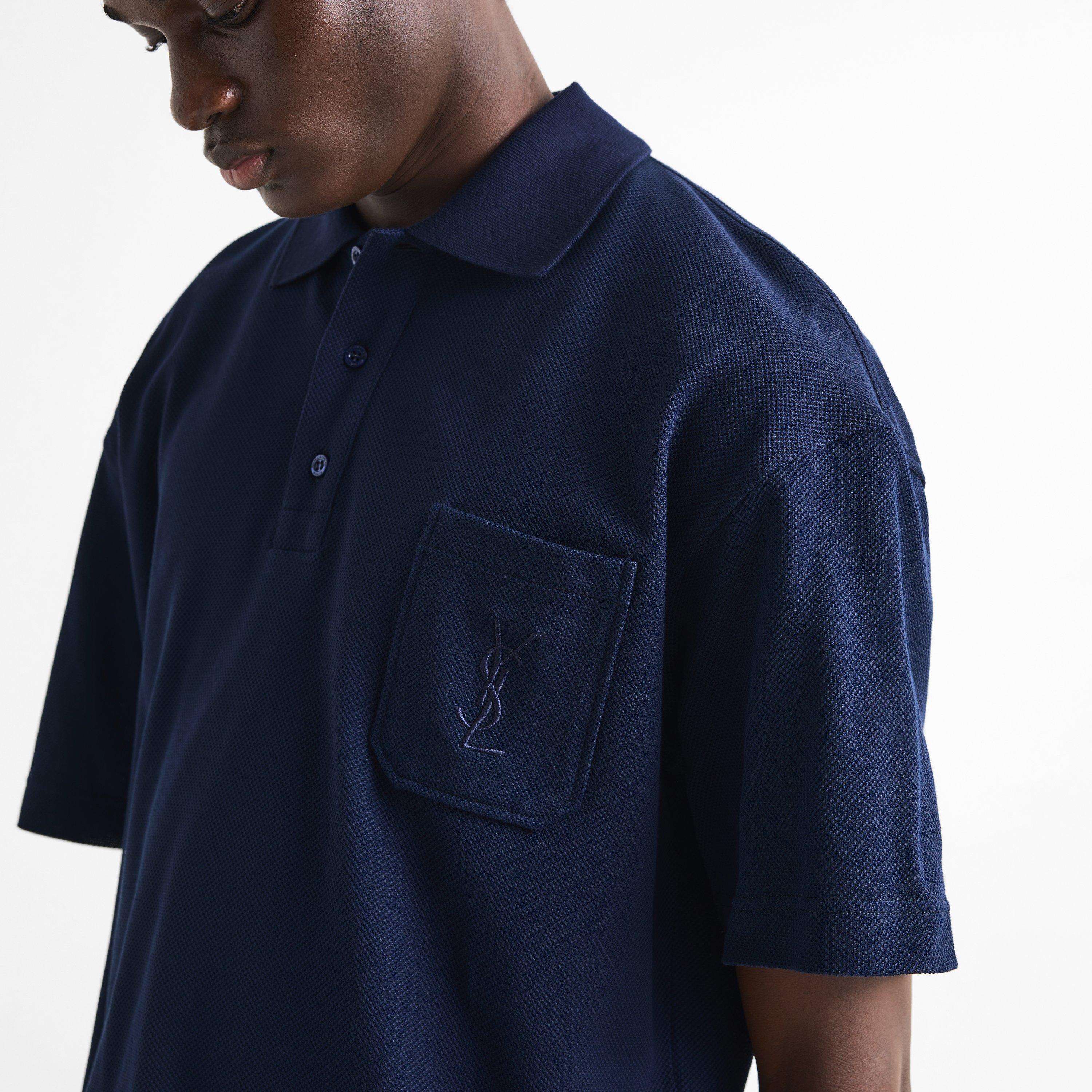 Navy - Saint Laurent - Men's Cassandre Cotton Oversized-Fit Polo Shirt - 5
