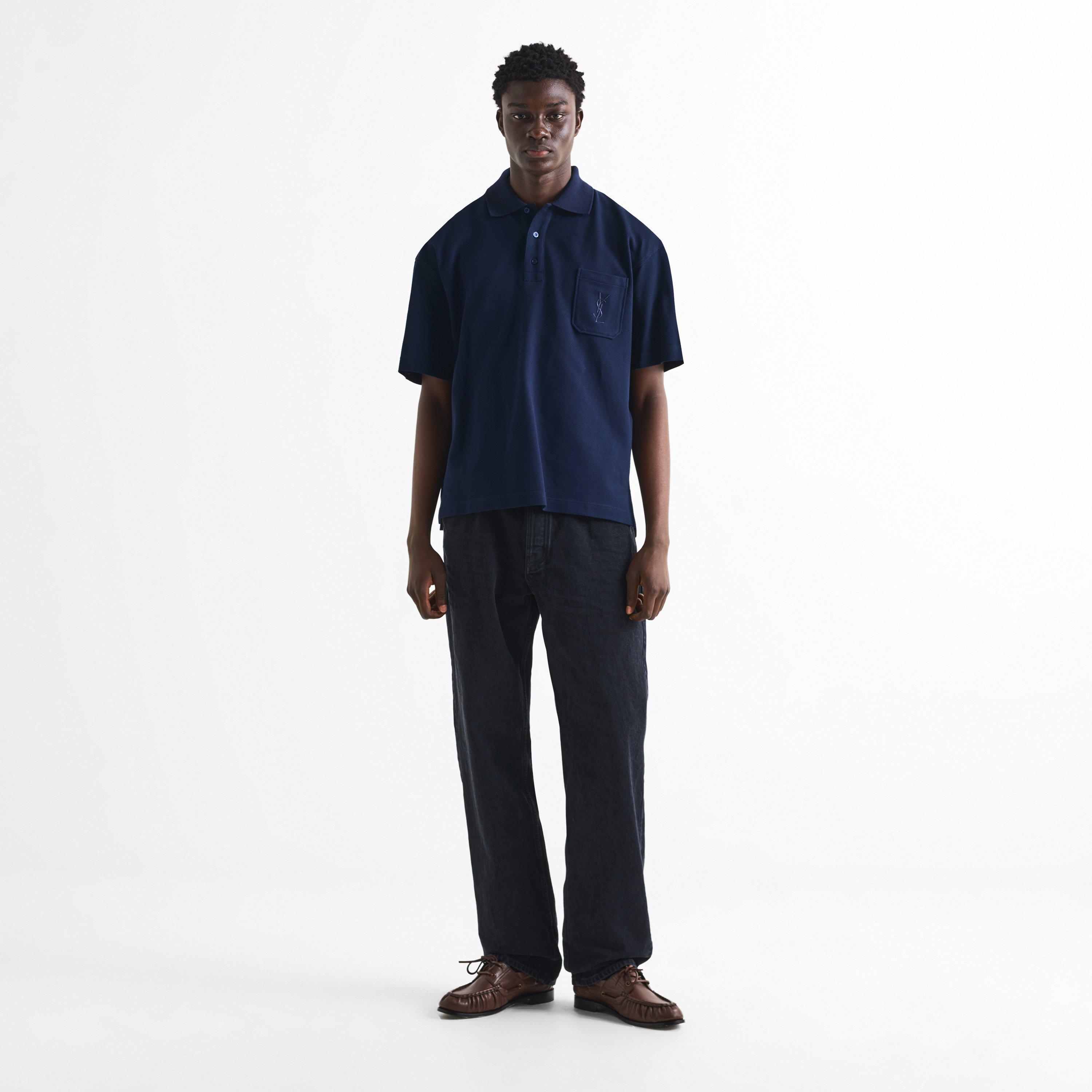Navy - Saint Laurent - Men's Cassandre Cotton Oversized-Fit Polo Shirt - 6
