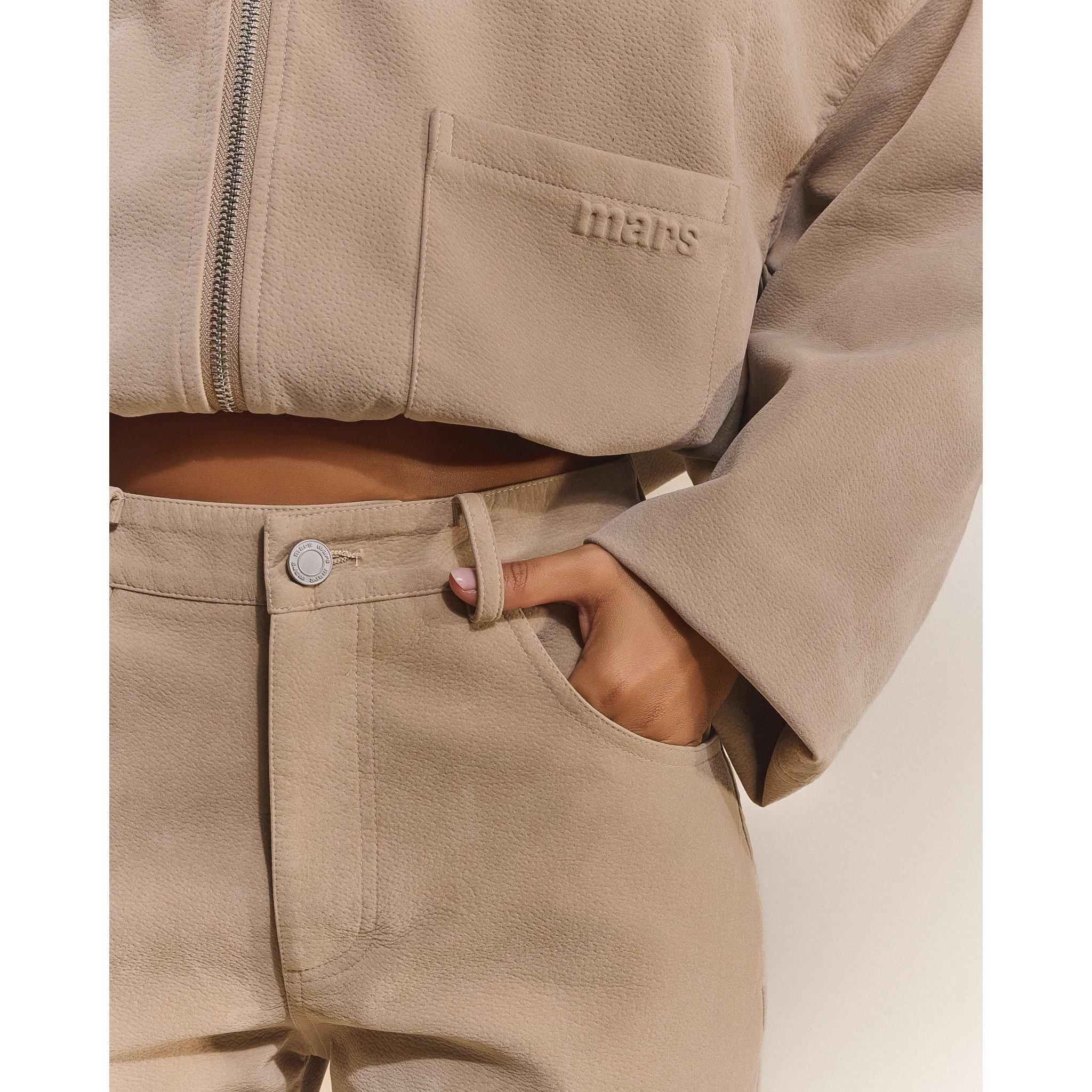 Stone - Mars The Label - Women's Suede Straight Leg Trousers - 4