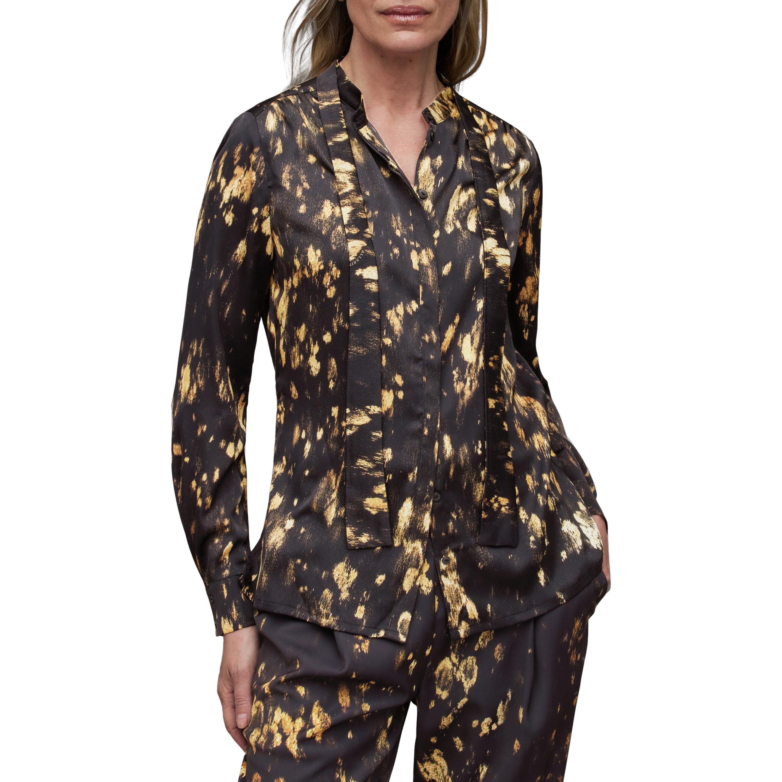 black - AllSaints - Women's Toni Silk Blend Gold Print Long-Sleeve Blouse - 2