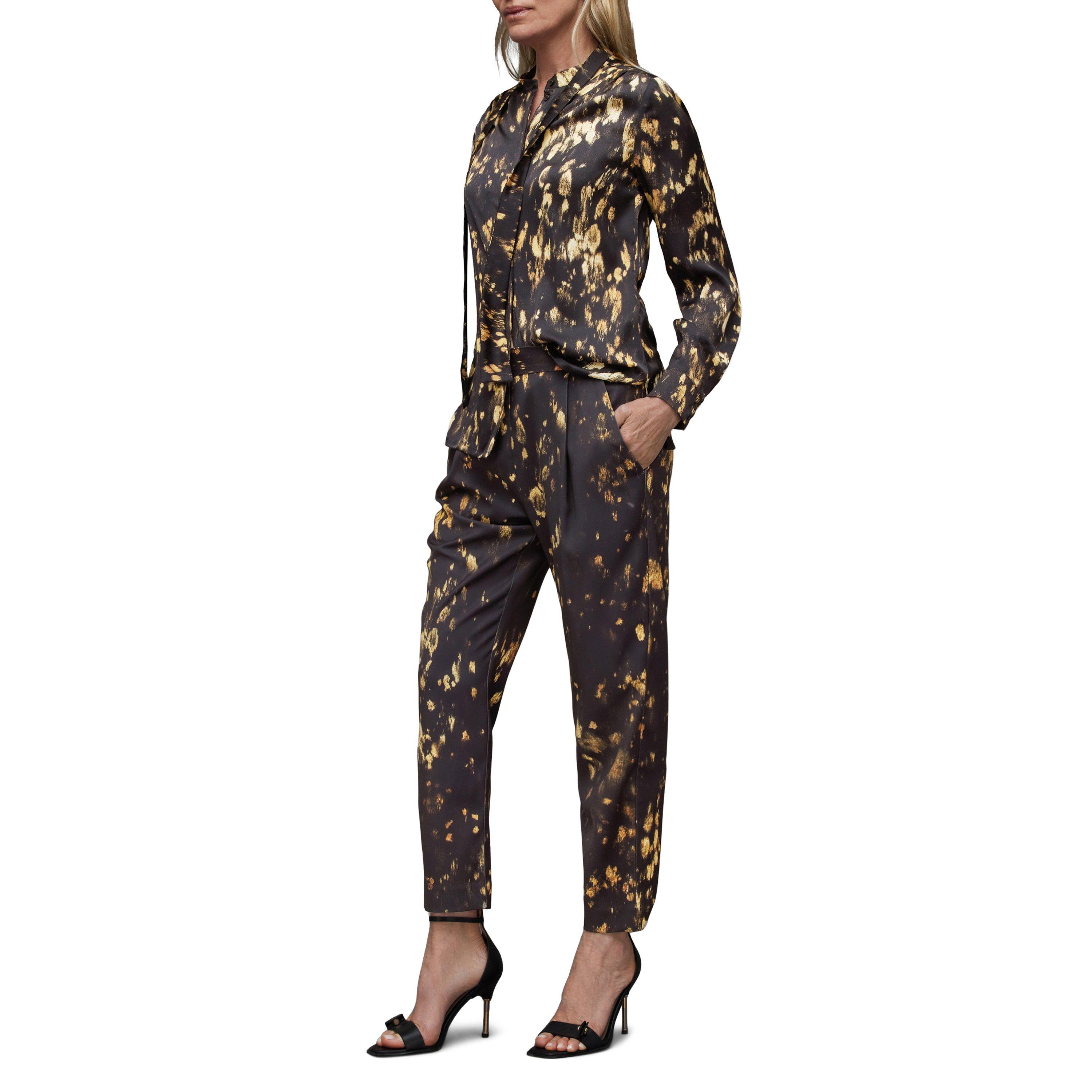 black - AllSaints - Women's Toni Silk Blend Gold Print Long-Sleeve Blouse - 3