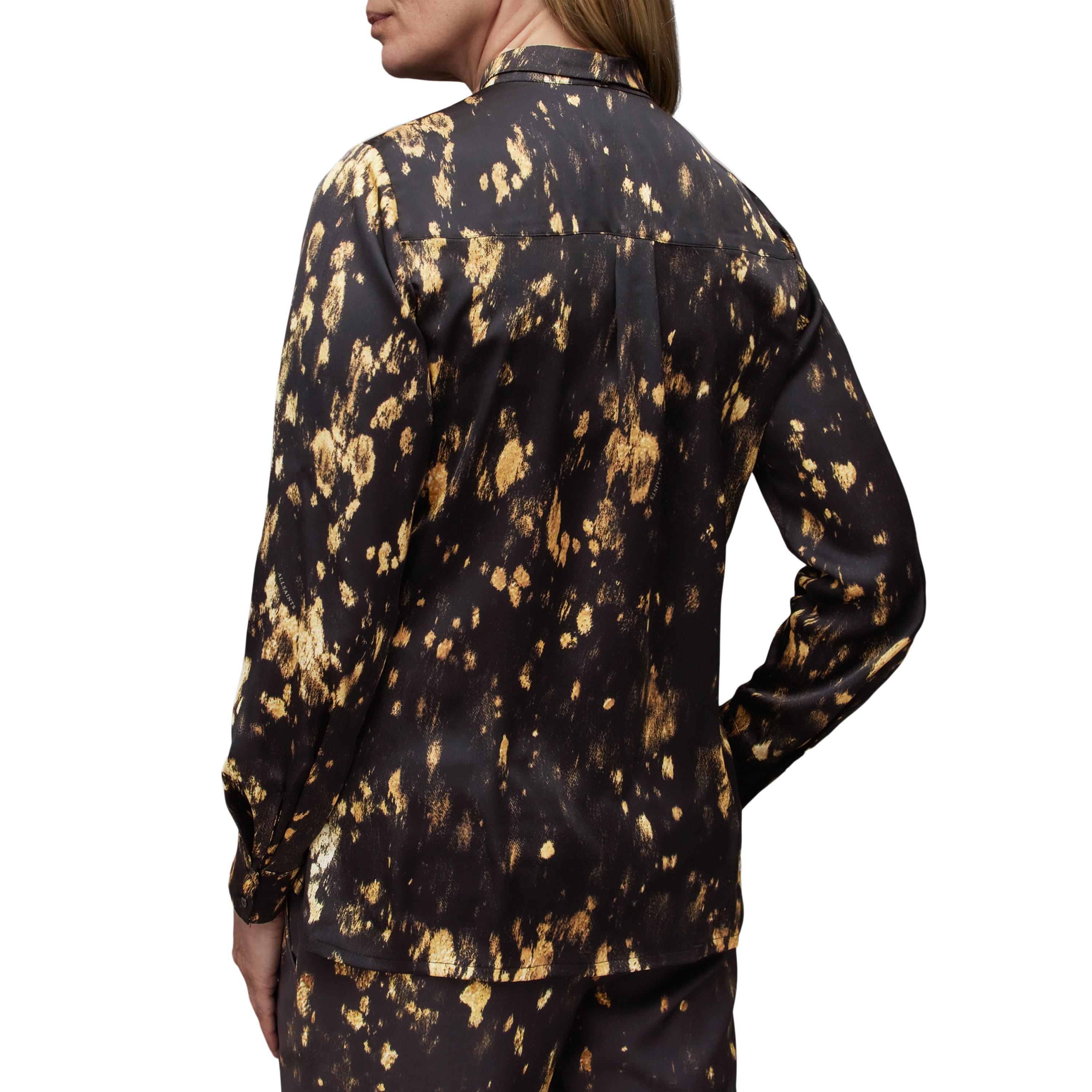 black - AllSaints - Women's Toni Silk Blend Gold Print Long-Sleeve Blouse - 4