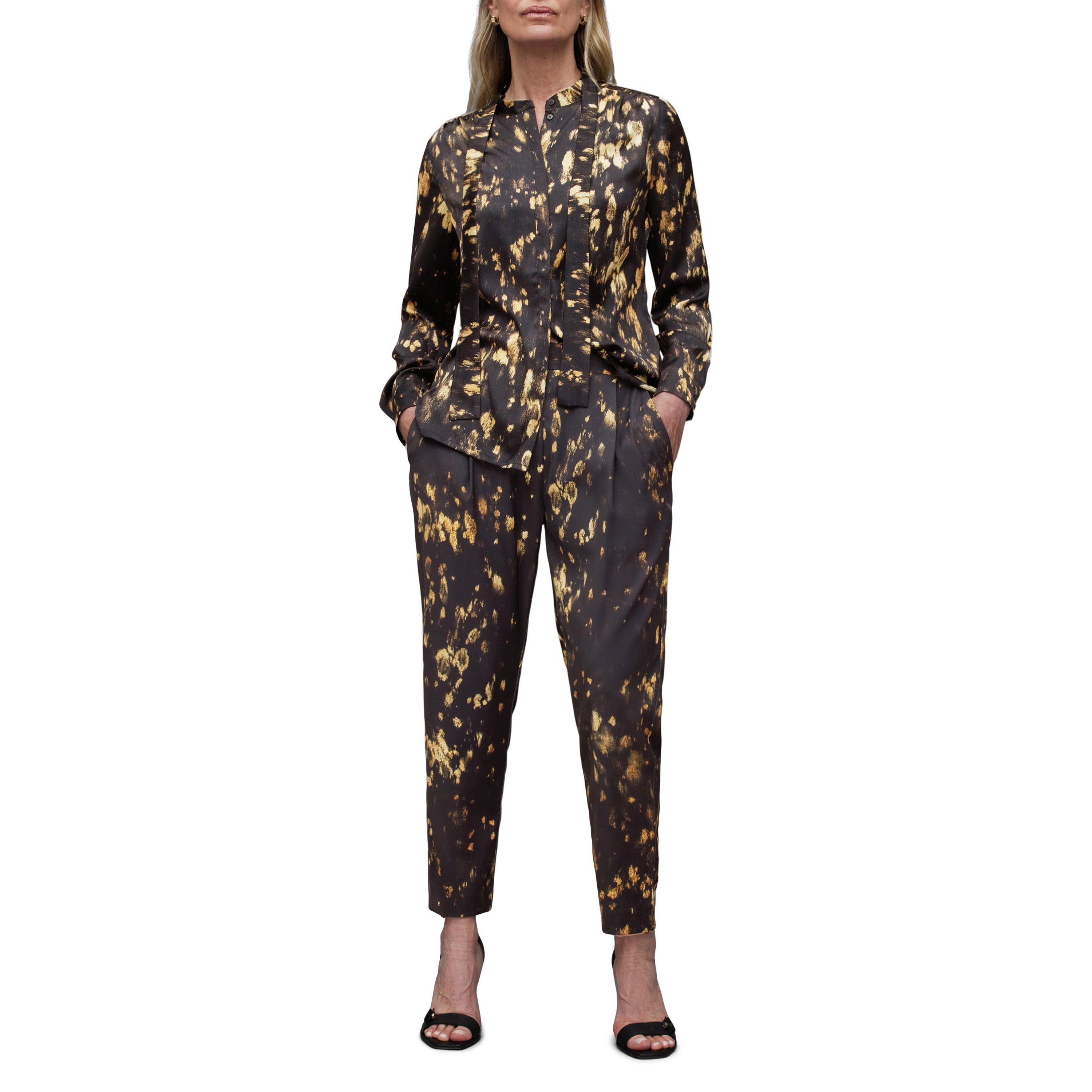 black - AllSaints - Women's Toni Silk Blend Gold Print Long-Sleeve Blouse - 6