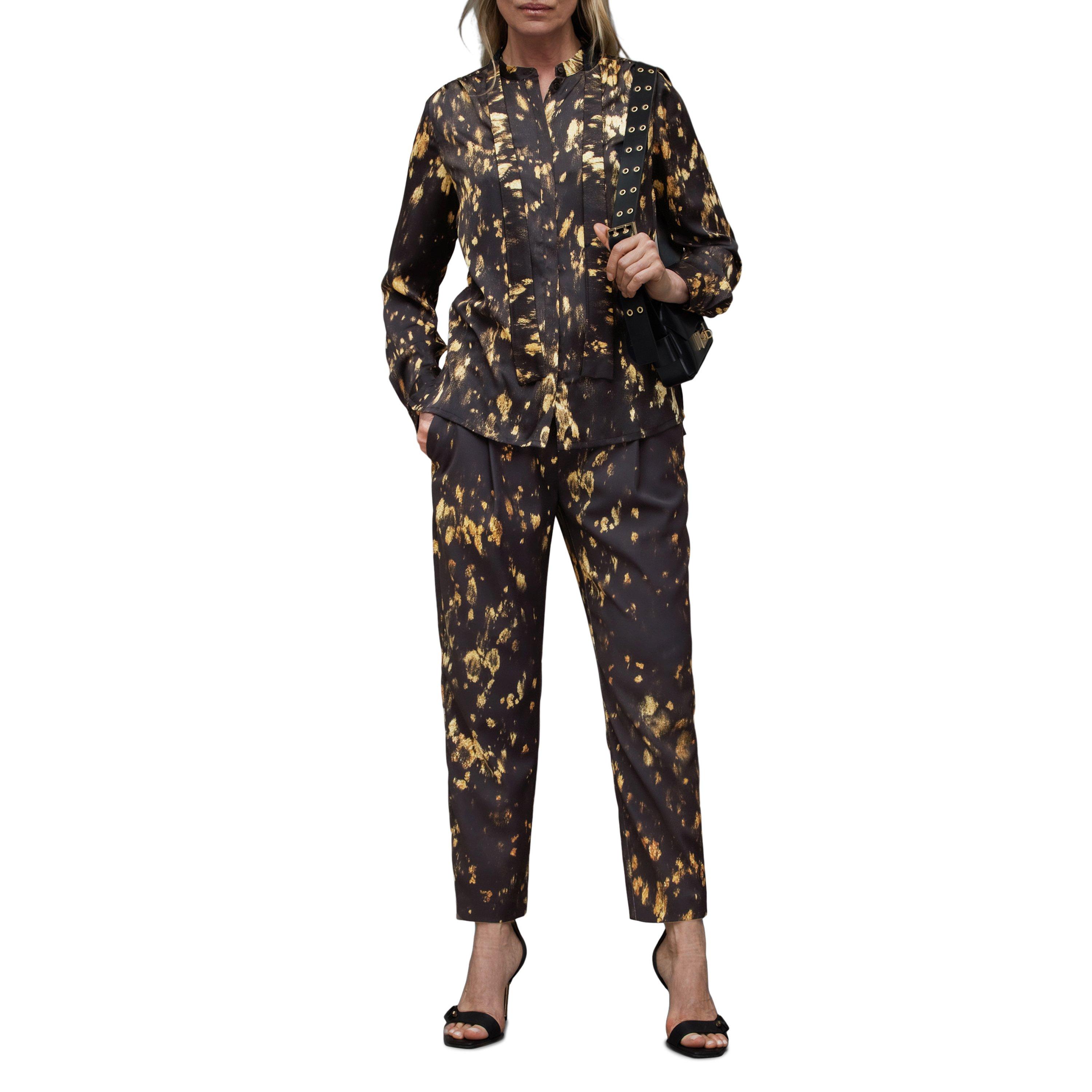 black - AllSaints - Women's Toni Silk Blend Gold Print Long-Sleeve Blouse - 8