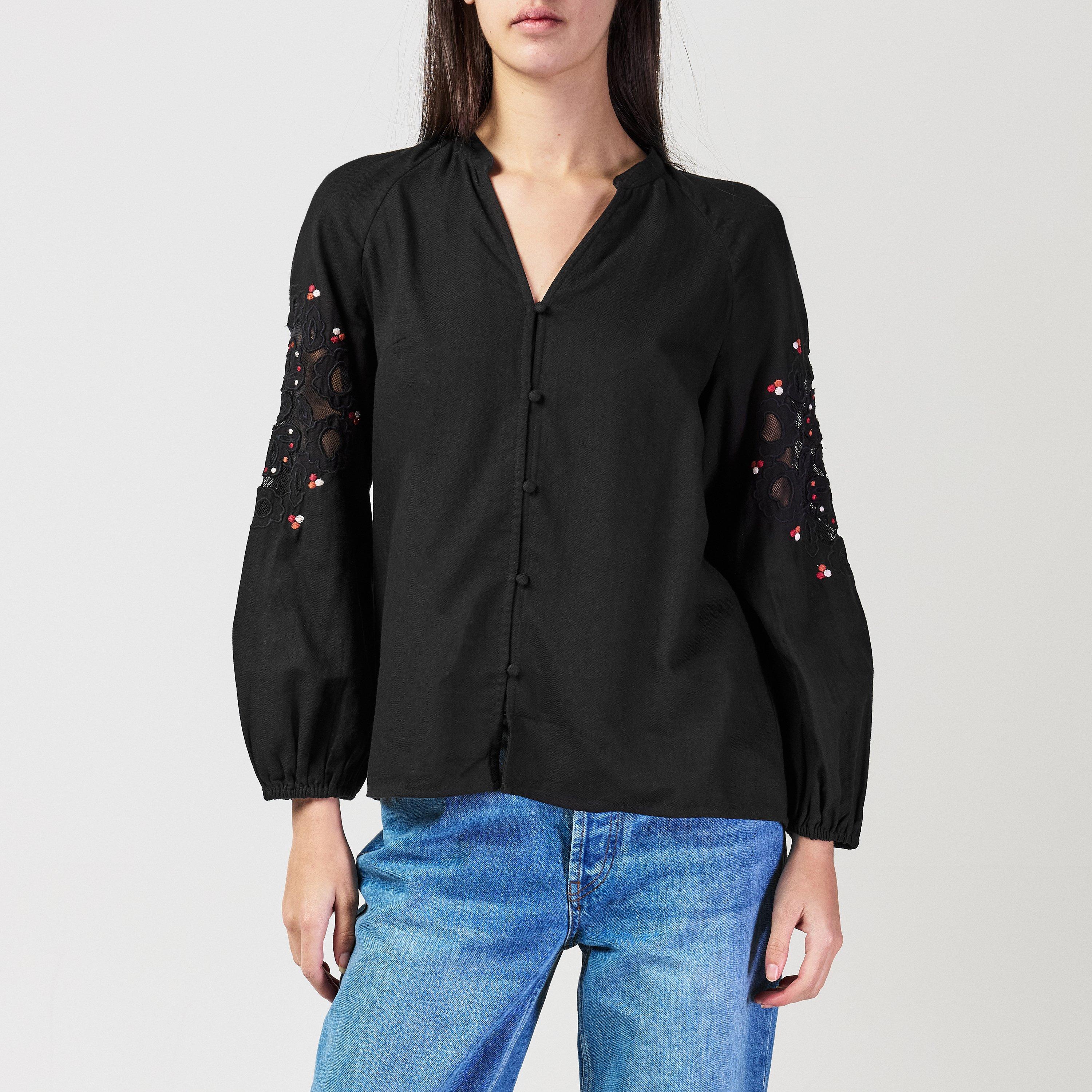 90-Black Multi - Great Plains - Women's Long-Sleeve Embroidered Blouse - 1