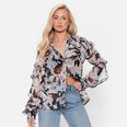 ISAWITFIRST Floral Frill Sleeve Mesh Blouse
