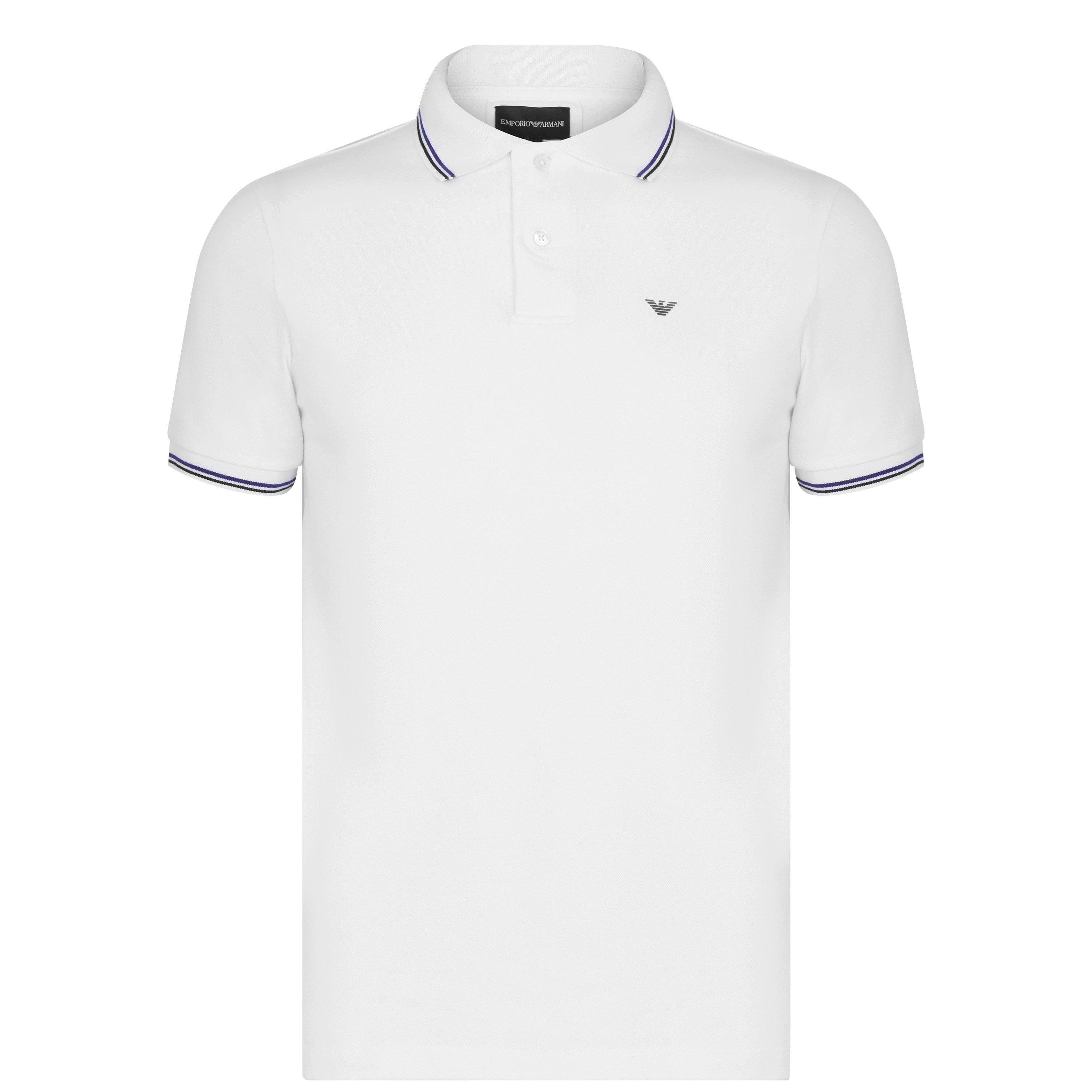 White 0100 - Emporio Armani - Men's Cotton Contrast Tipping Short Sleeve Polo Shirt - 8