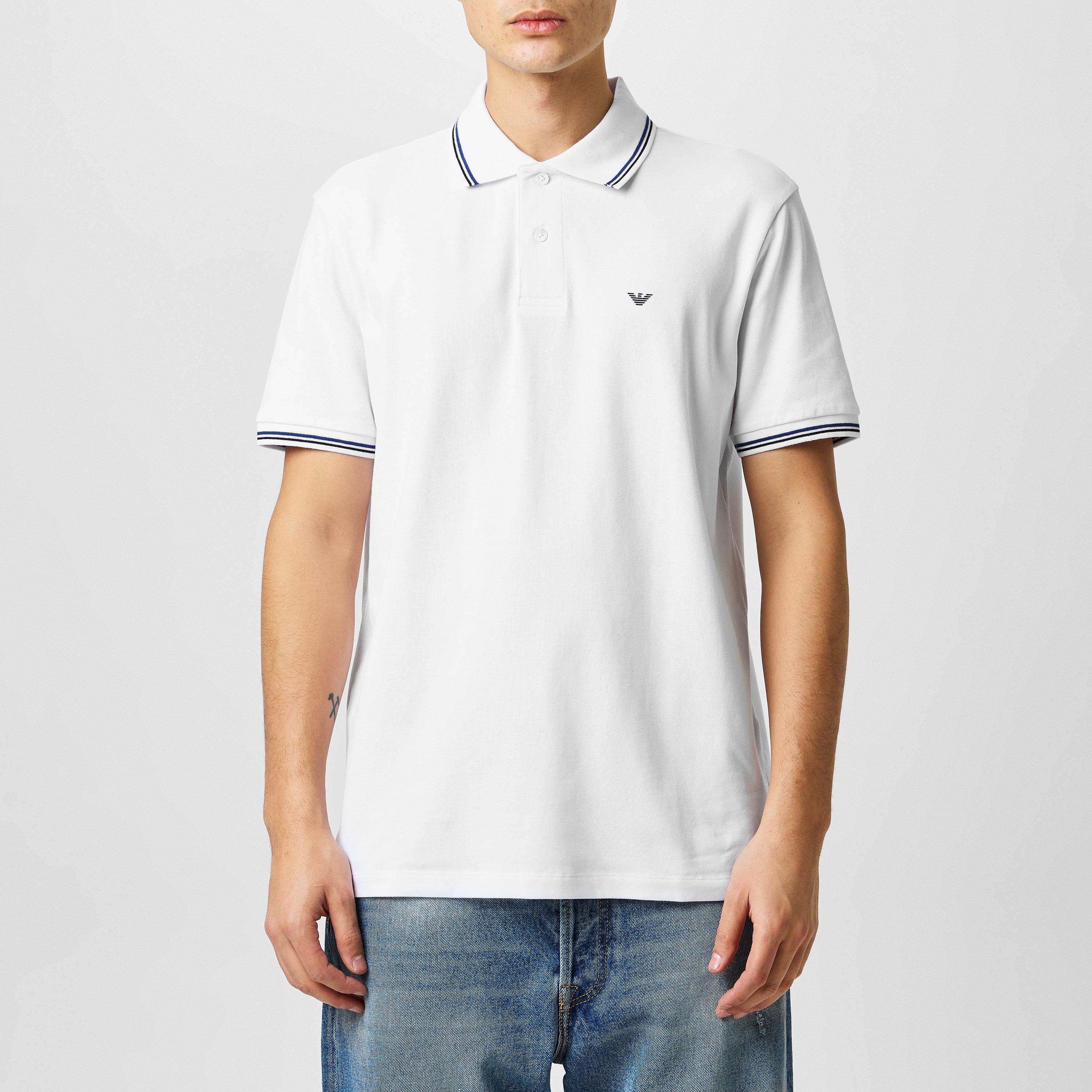White 0100 - Emporio Armani - Men's Cotton Contrast Tipping Short Sleeve Polo Shirt - 3