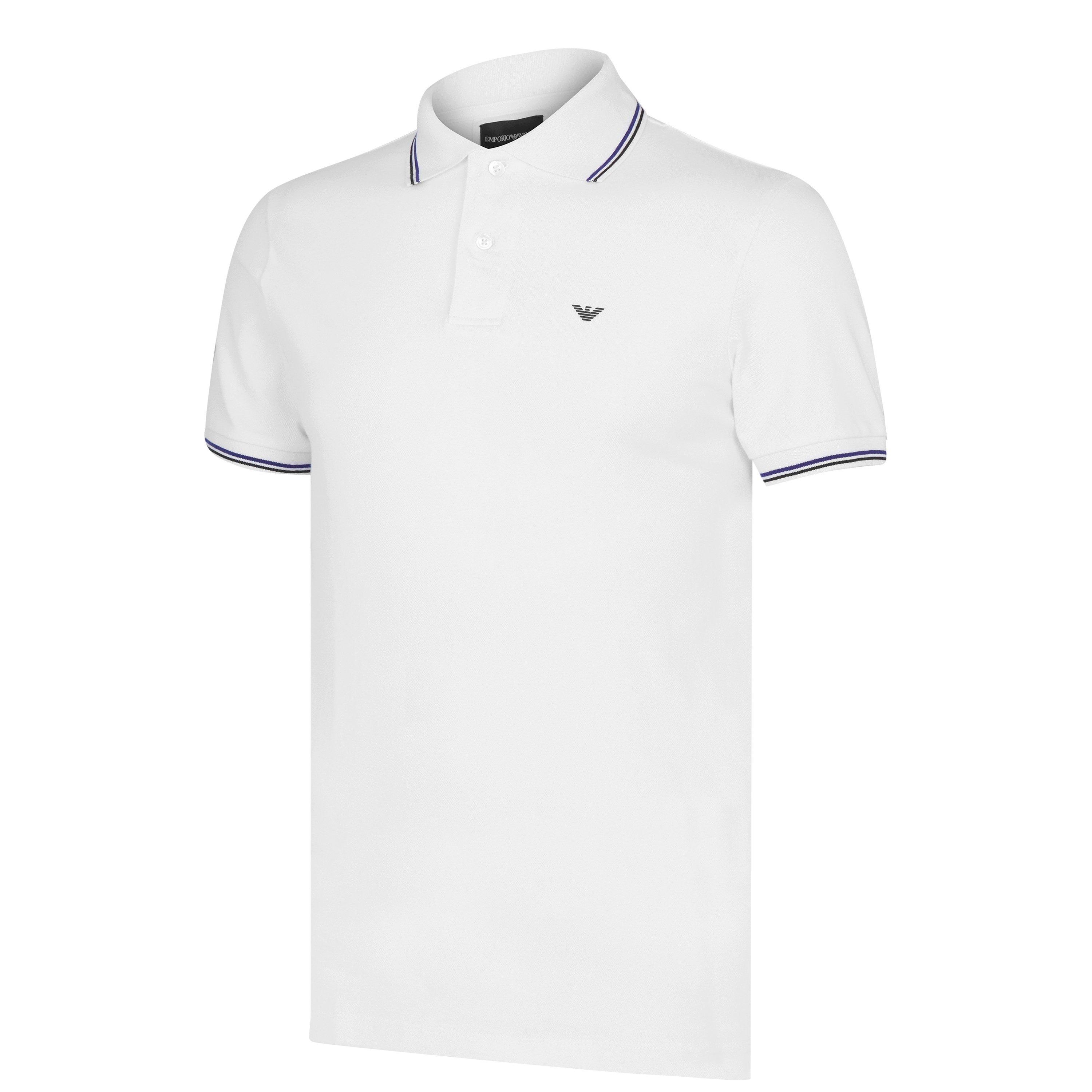White 0100 - Emporio Armani - Men's Cotton Contrast Tipping Short Sleeve Polo Shirt - 6
