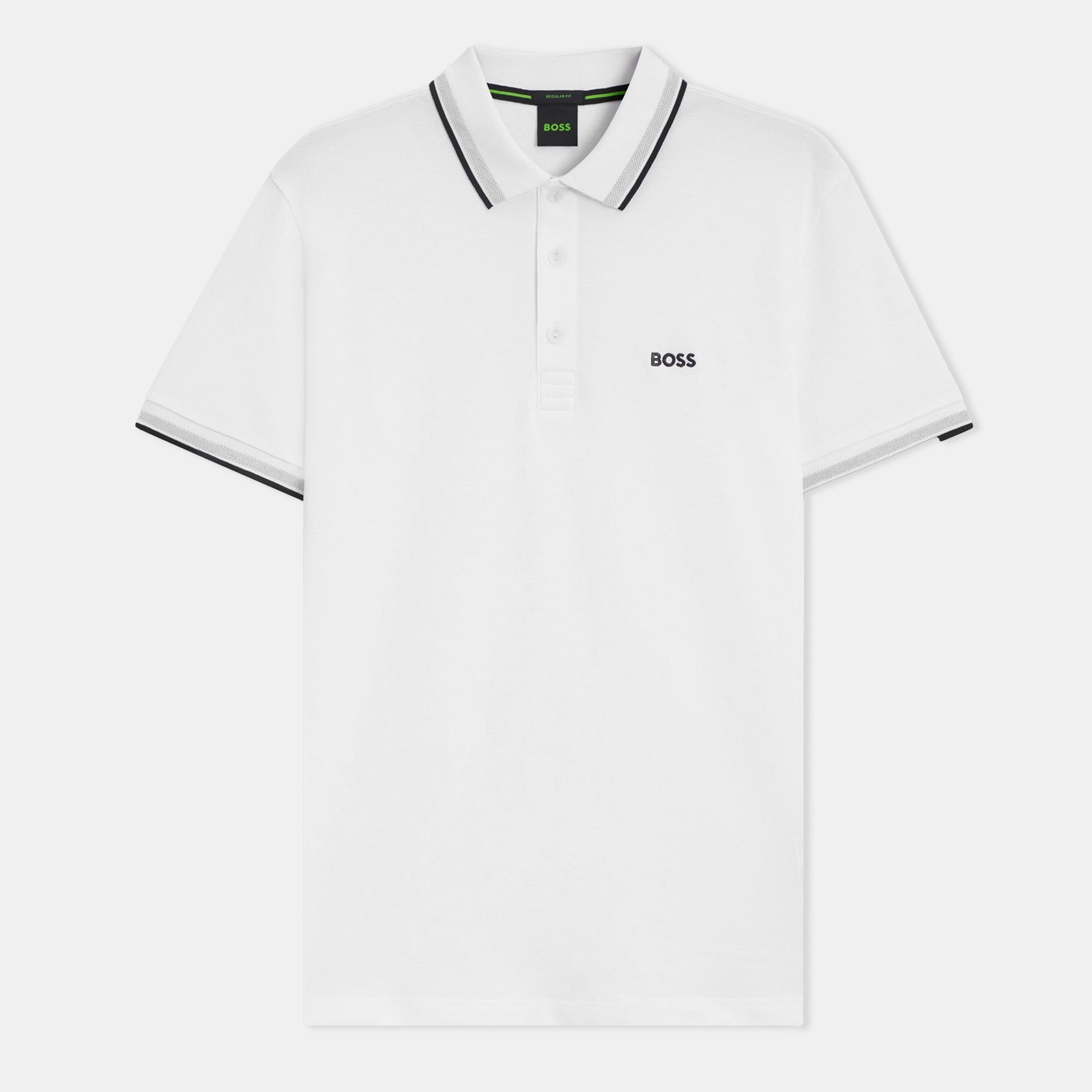 Boss Men's Green Paddy Polo Shirt With Contrast Tipping - White 100 - 6XL