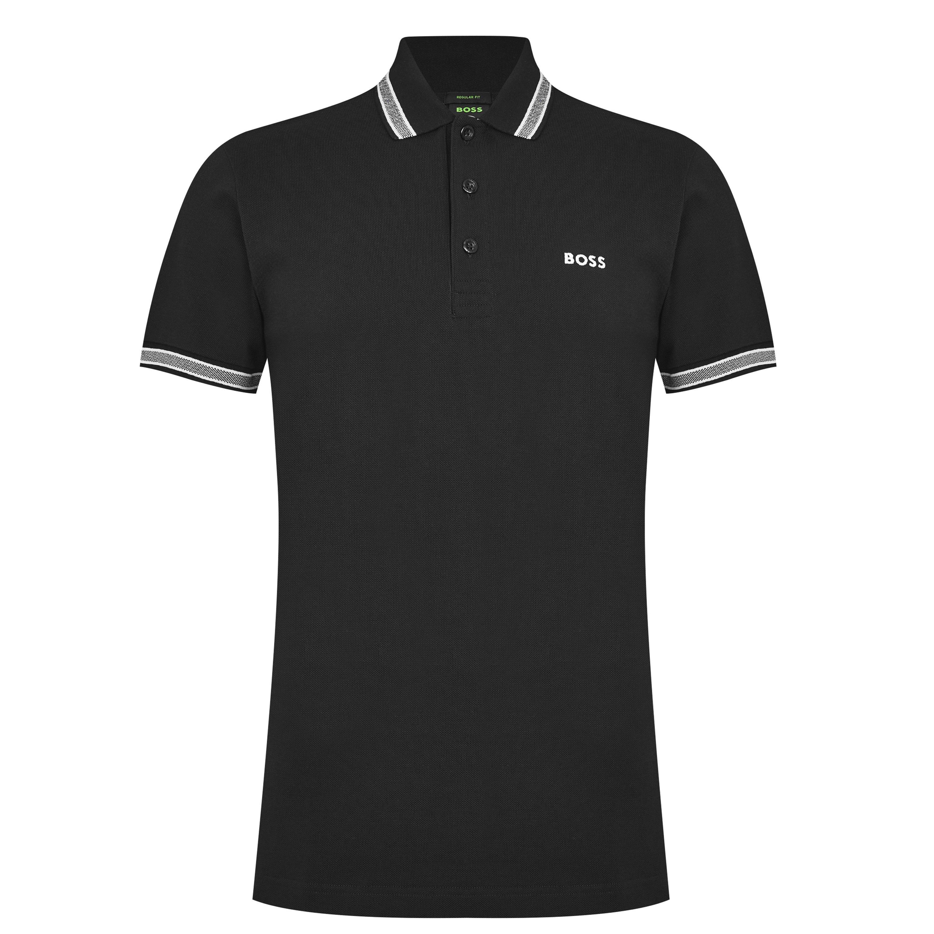 Boss Men's Green Paddy Polo Shirt With Contrast Tipping - Black 001 - 6XL