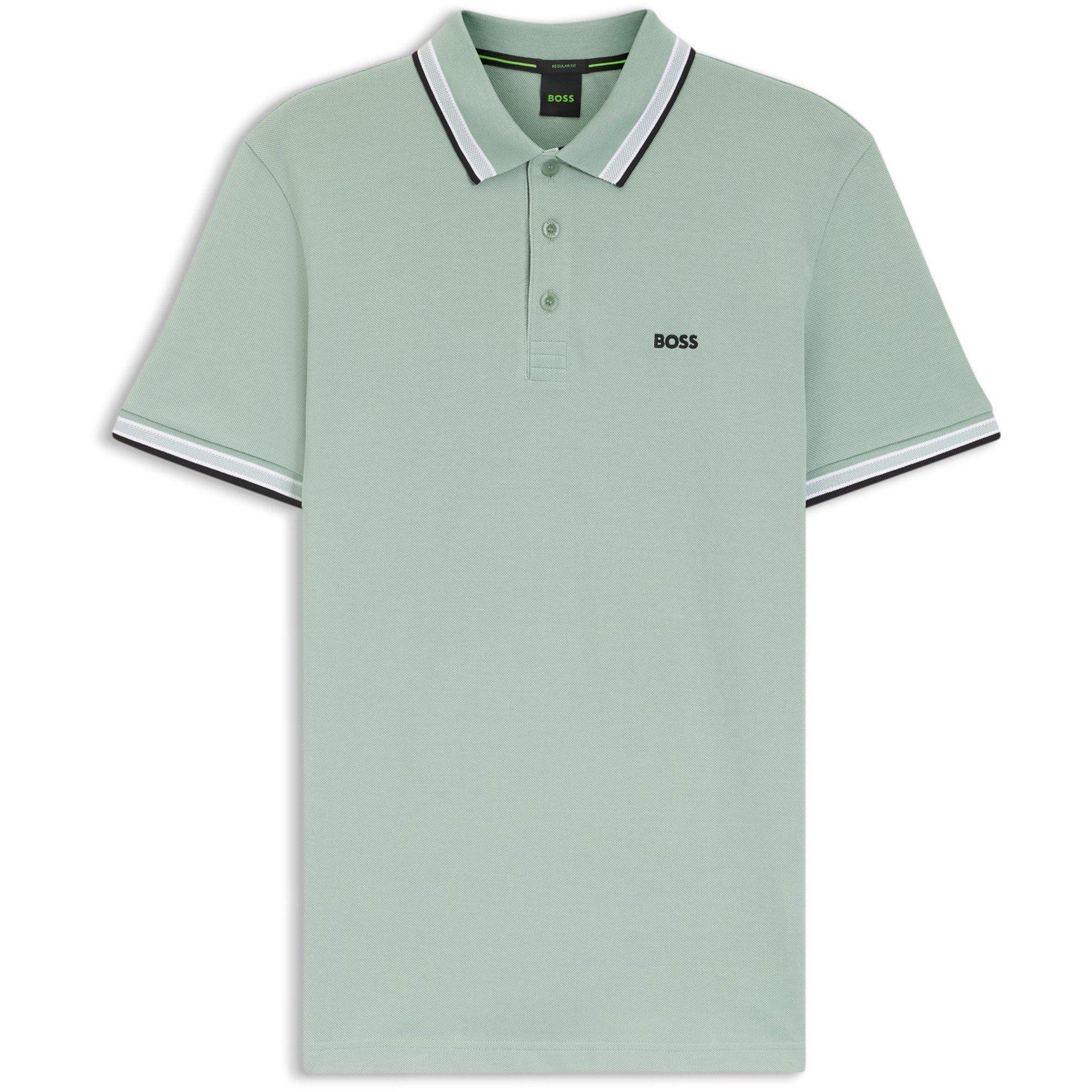 Boss Men's Green Paddy Polo Shirt With Contrast Tipping - Open Green - XL