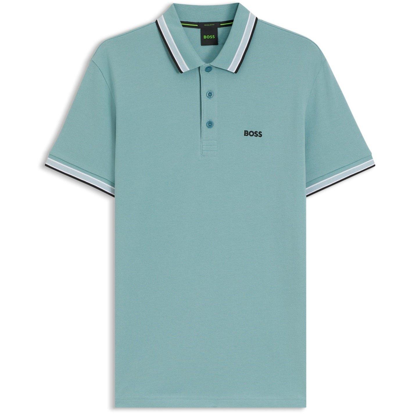Boss Mens BOSS GREEN Paddy Polo Shirt with Contrast Tipping - Aqua 445 - S