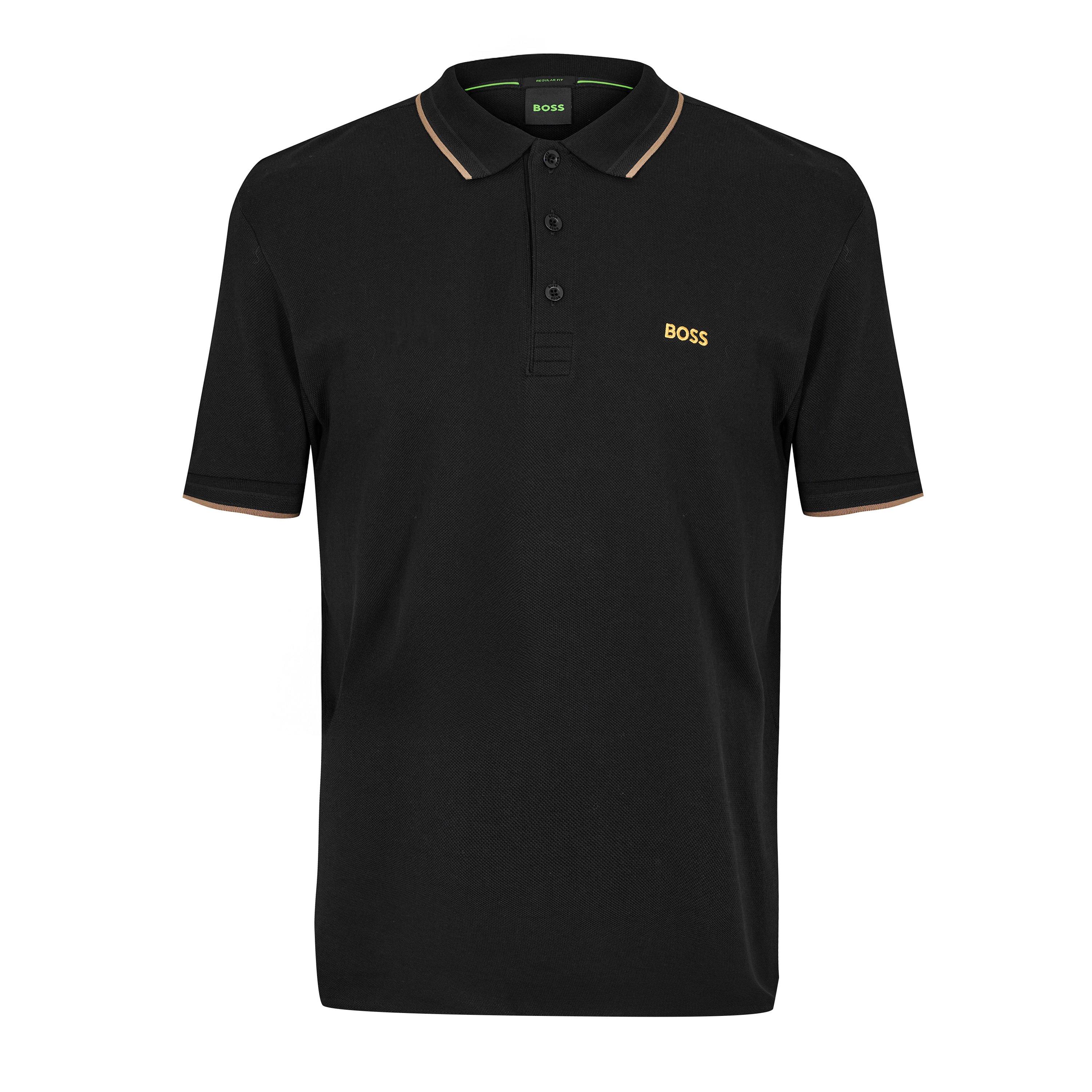 Boss Men's Green Paddy Polo Shirt With Contrast Tipping - Black/Gold 002 - 4XL