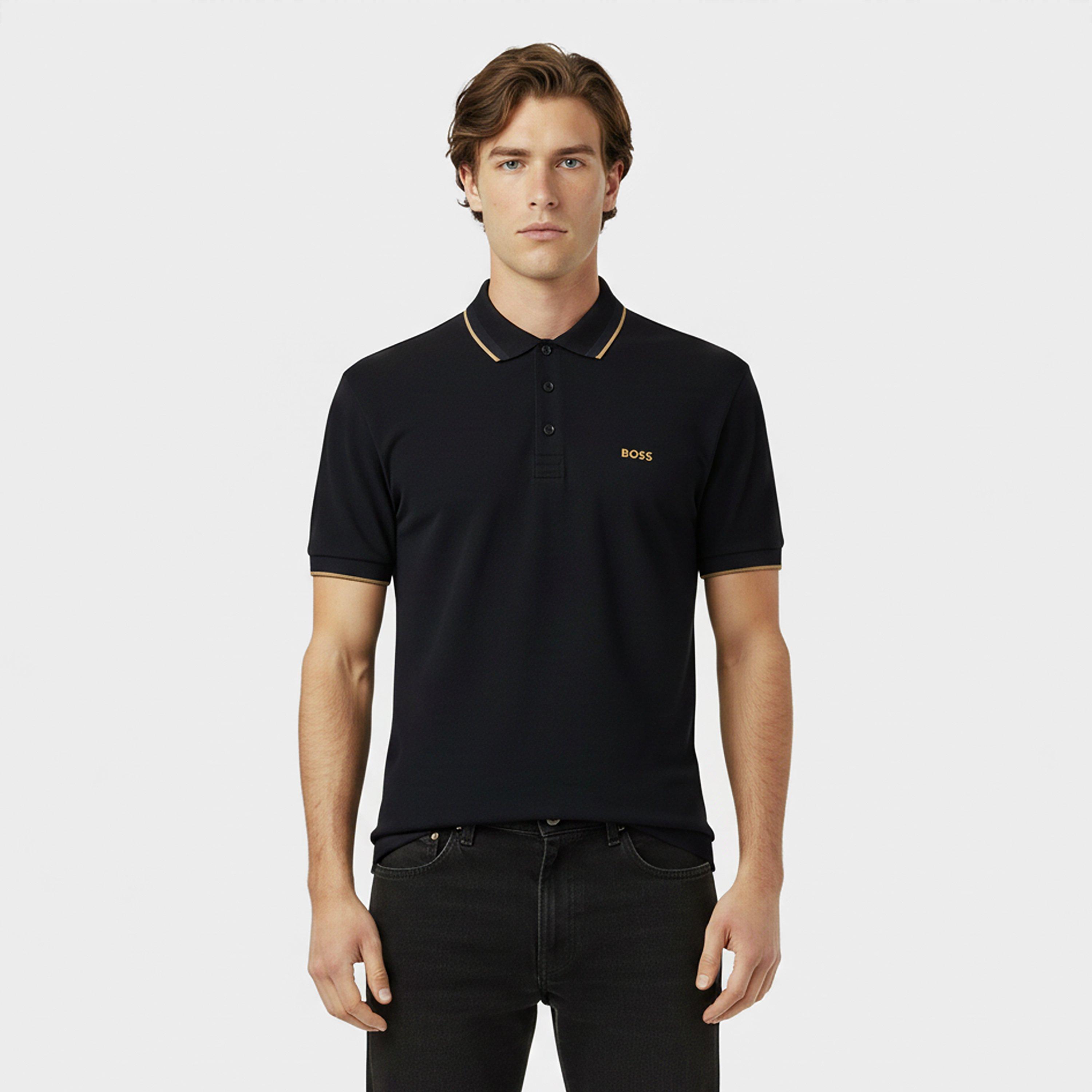 Black/Gold 002 - Boss - Mens BOSS GREEN Paddy Polo Shirt with Contrast Tipping - 3