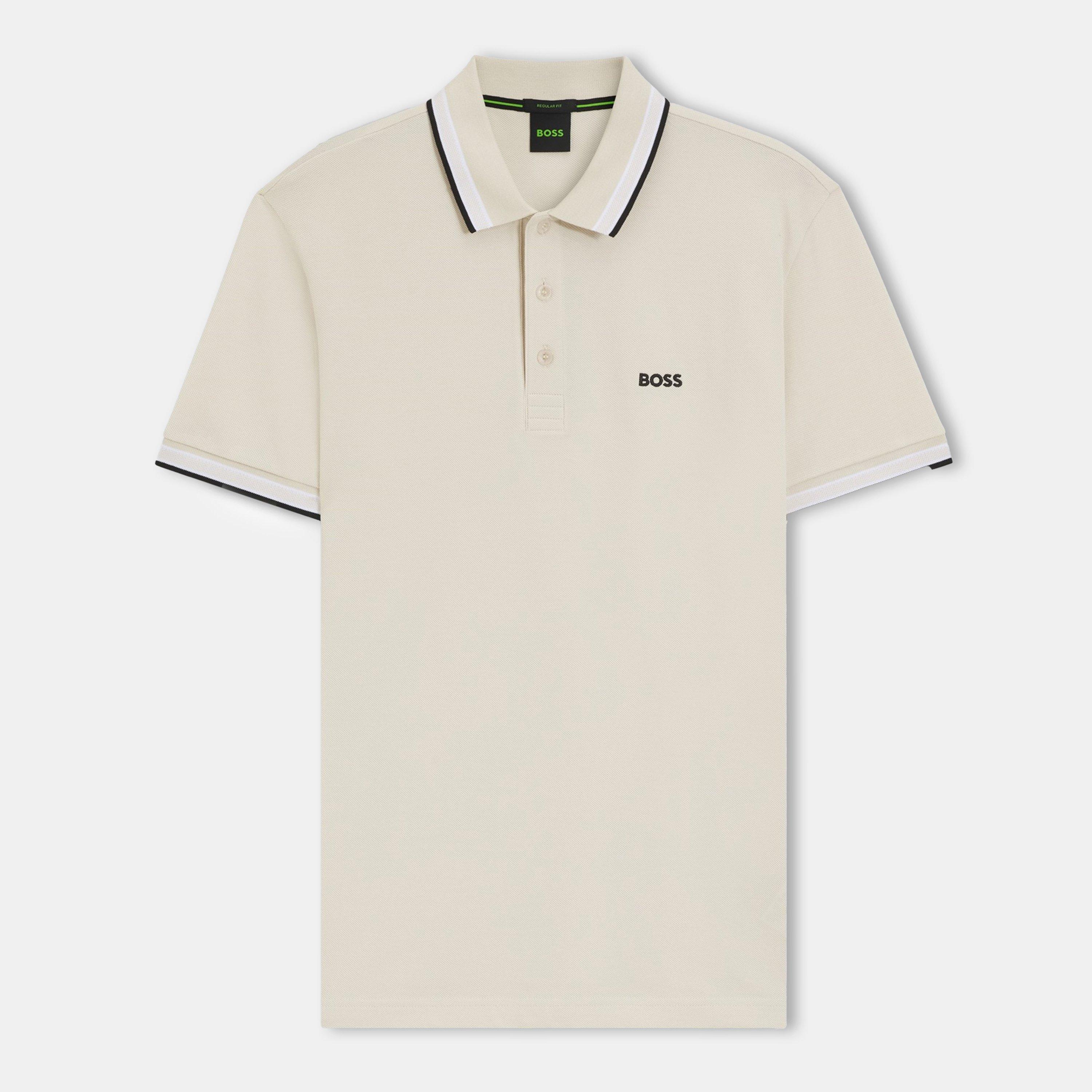 Boss Men's Green Paddy Polo Shirt With Contrast Tipping - Open White - 6XL