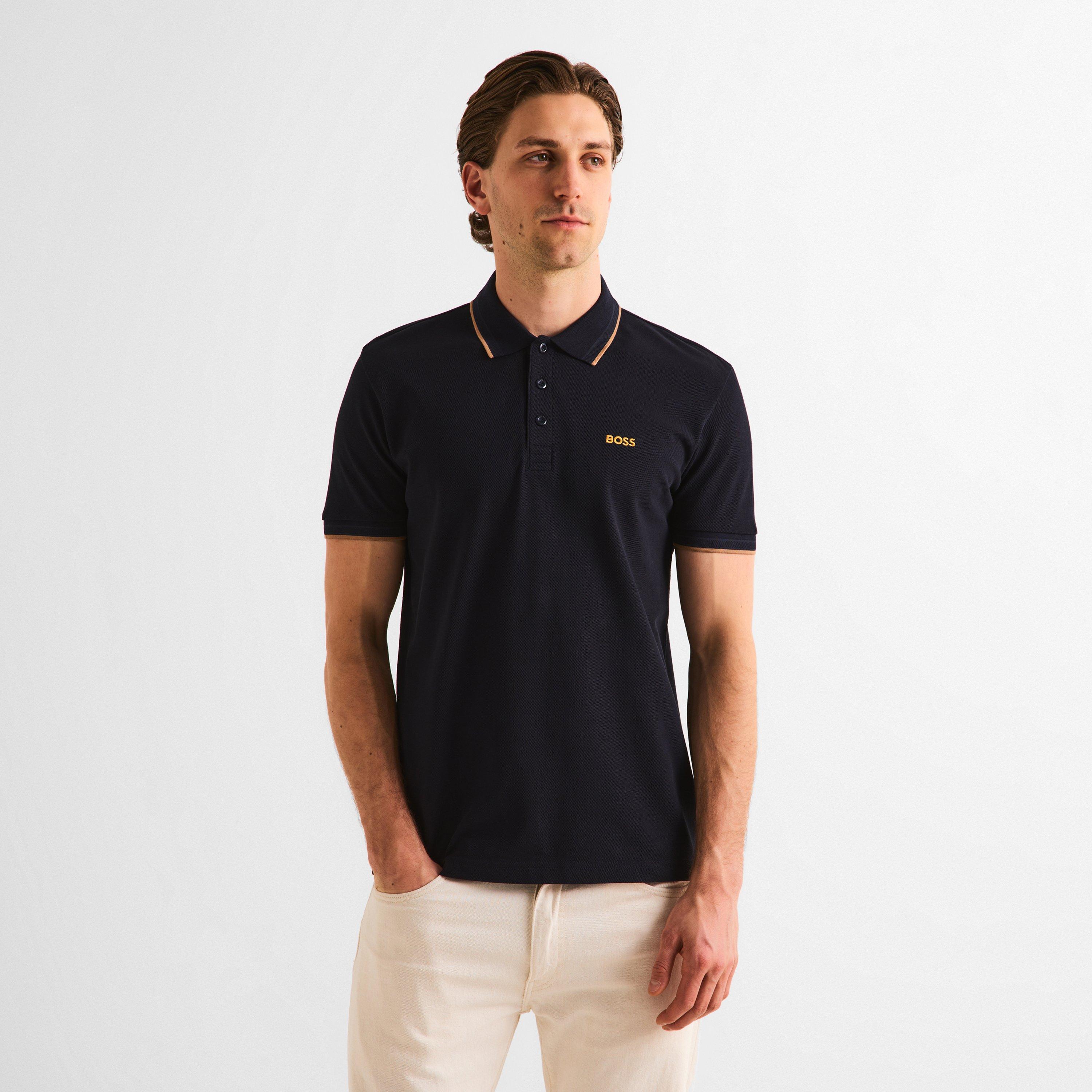 Navy/Gold 401 - Boss - Mens BOSS GREEN Paddy Polo Shirt with Contrast Tipping - 3