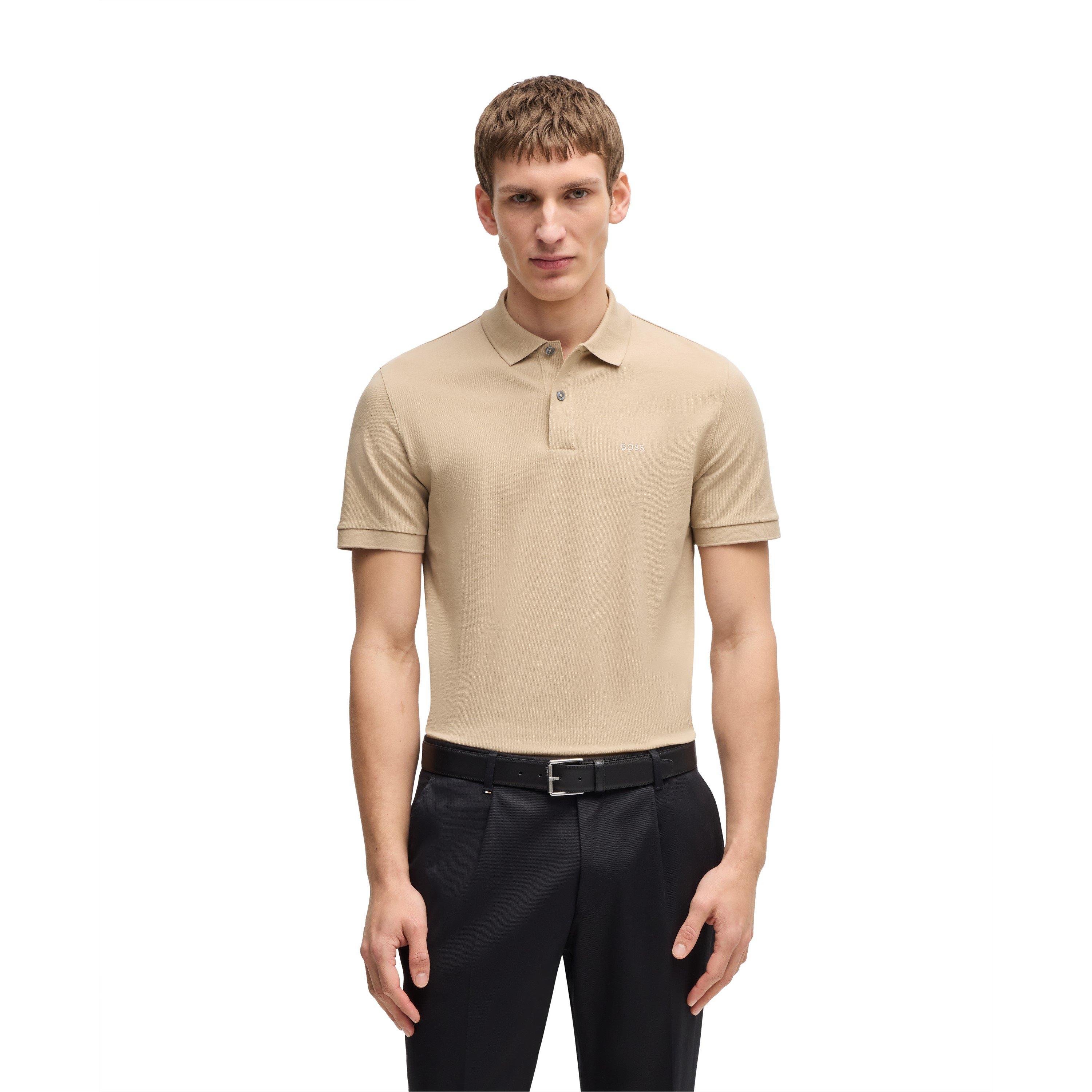 Boss Men's Black Pallas Polo Iconic Logo Embroidered Shirt - Light Beige 275 - Medium