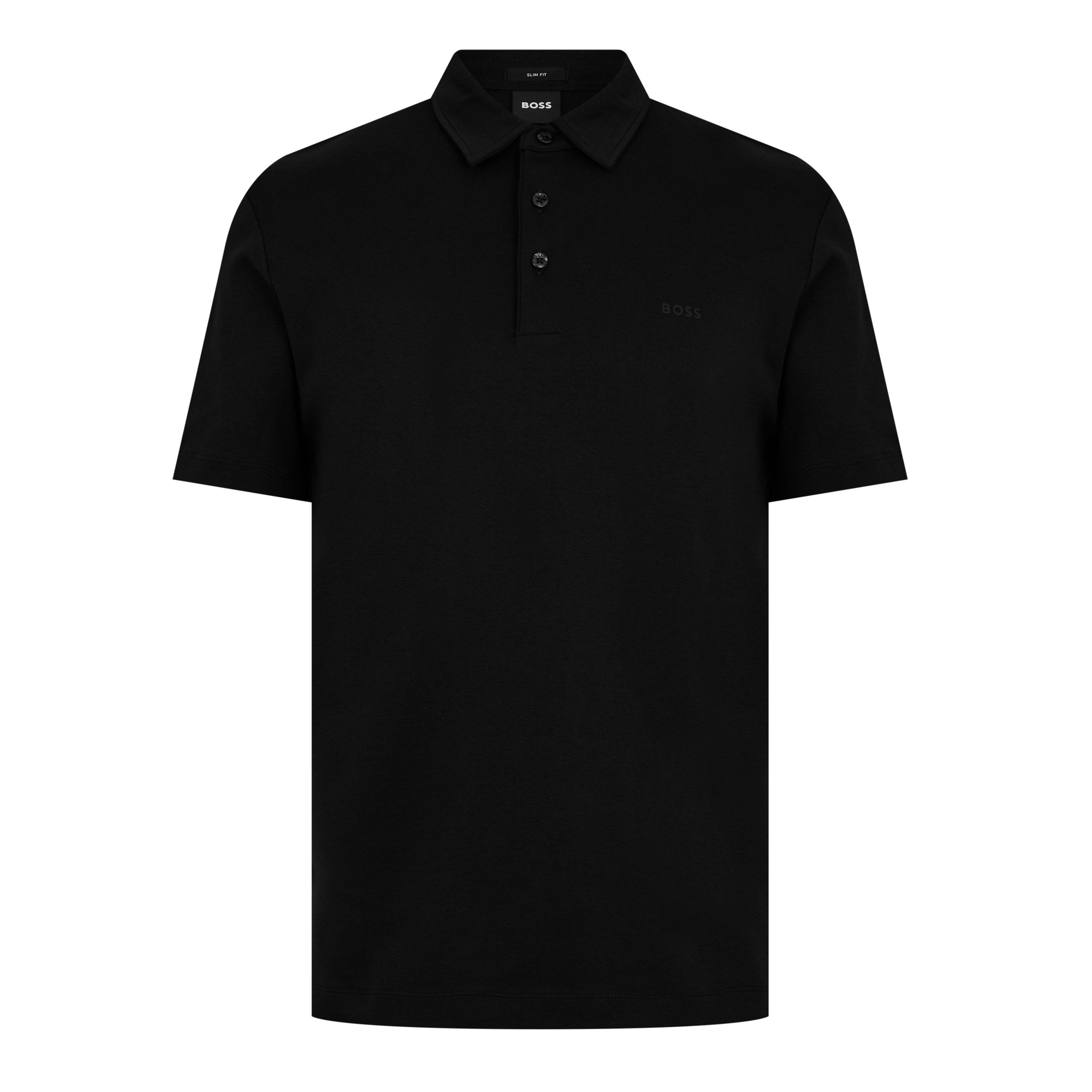 Boss Men's Black Short Sleeve Polo Shirt With Logo Detail - Slim Fit - Black 001 - Medium