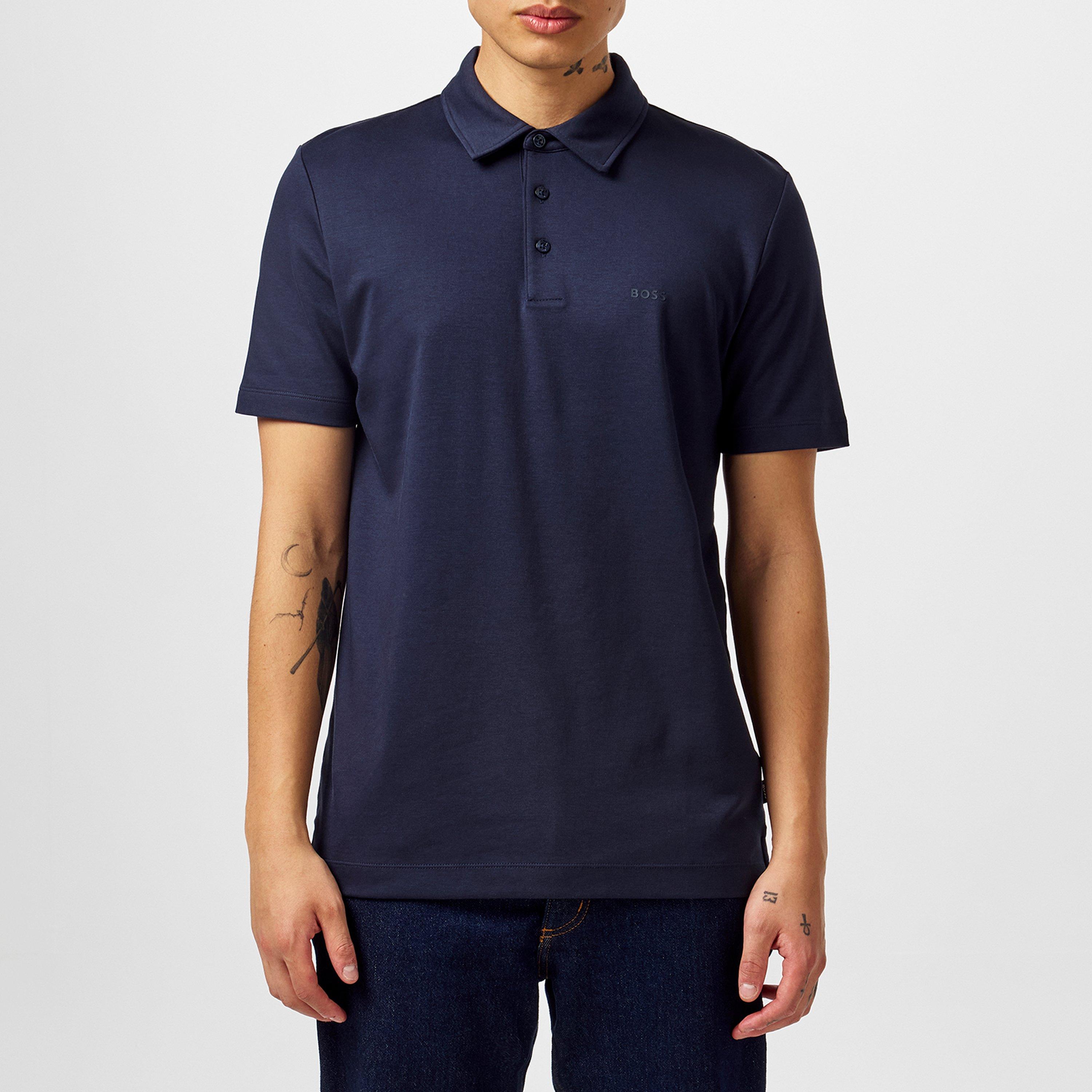 Dark Blue - Boss - Mens BOSS BLACK Short Sleeve Polo Shirt with Logo Detail - Slim Fit - 3