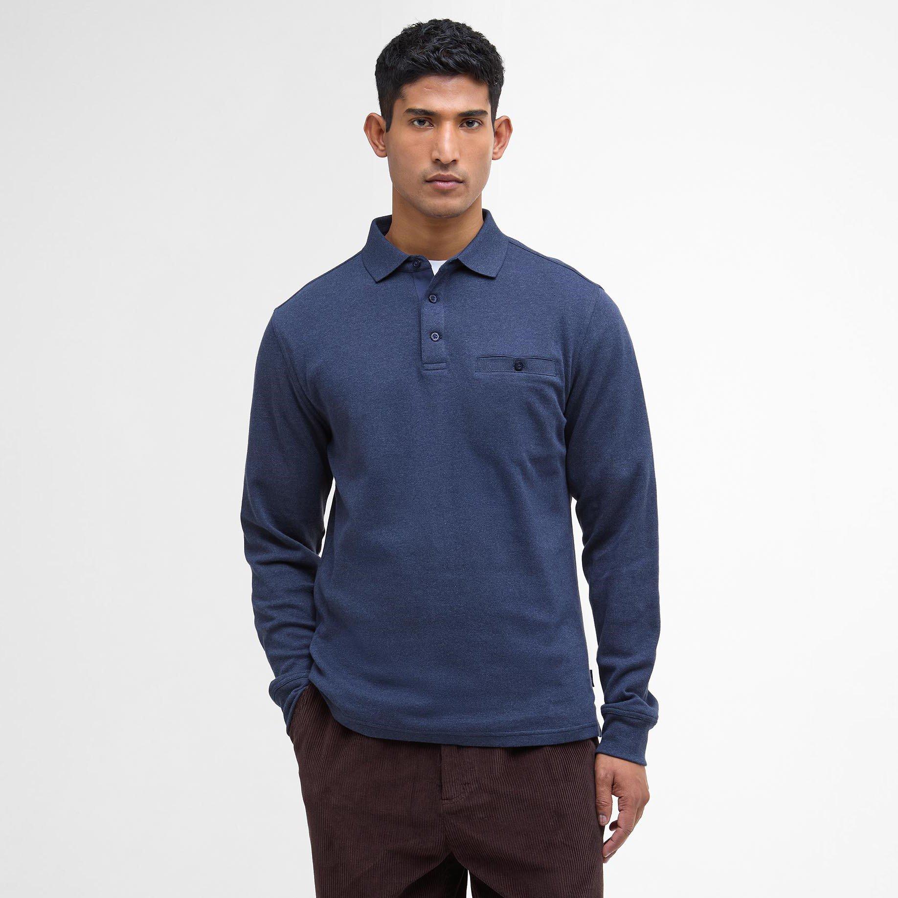 Navy NY91 - Barbour - Farmwell Tailored Long-Sleeved Polo Shirt - 2