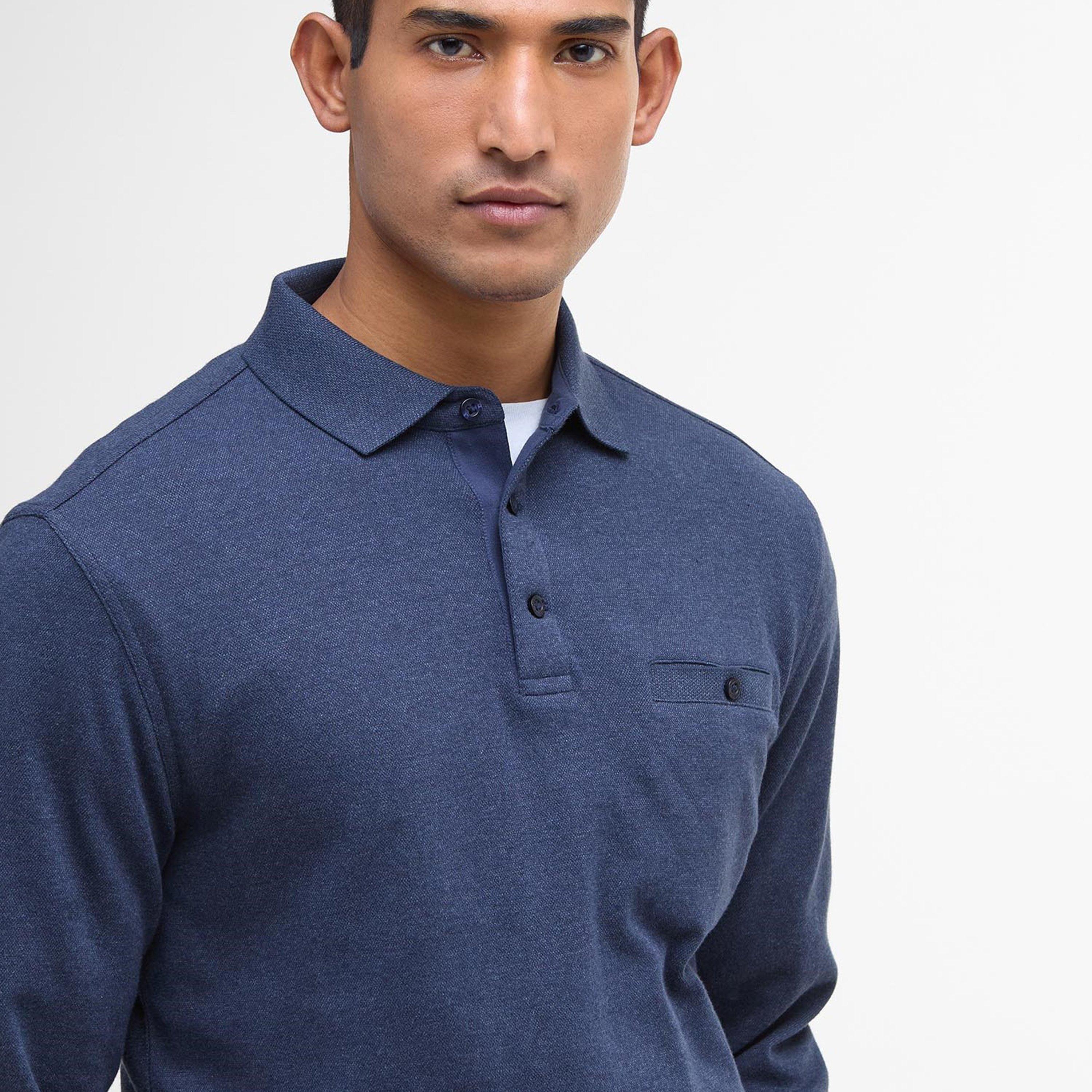 Navy NY91 - Barbour - Farmwell Tailored Long-Sleeved Polo Shirt - 4