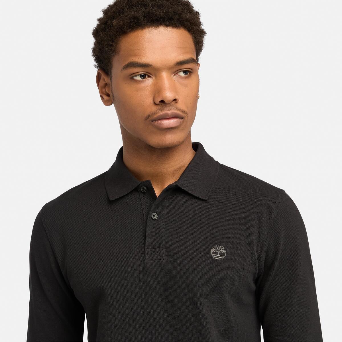 Black - Timberland - Men's Millers River Pique Long Sleeve Polo Shirt - 3