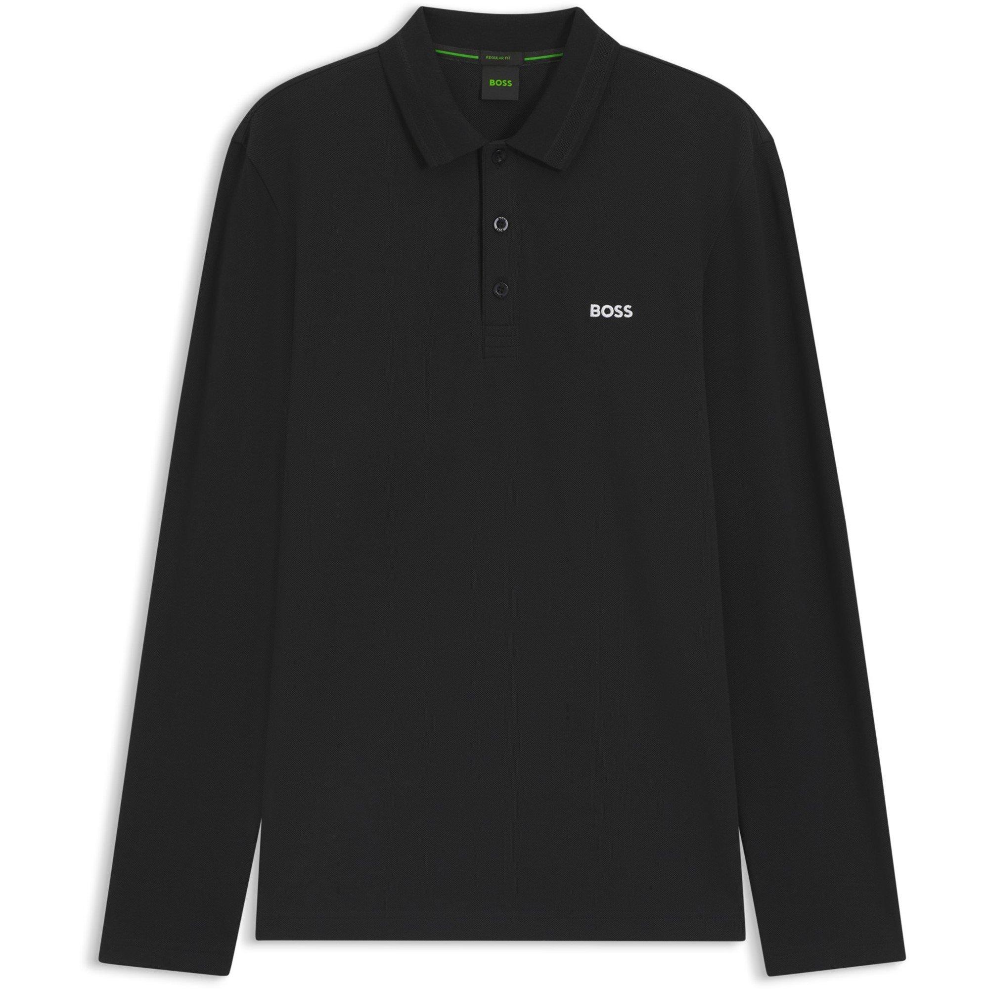 Boss Mens BOSS GREEN Long-Sleeve Polo Top with Logo Detail (Plisy) - Black 009 - XL