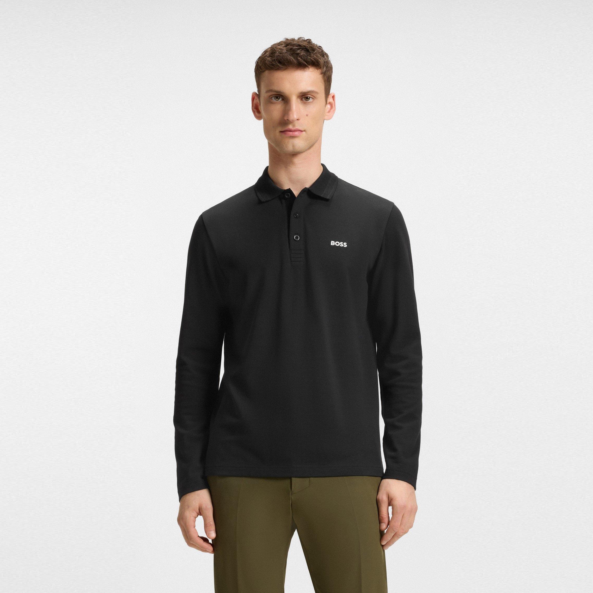 Black 009 - Boss - Men's HBG Plisy Long-Sleeve Polo - 2