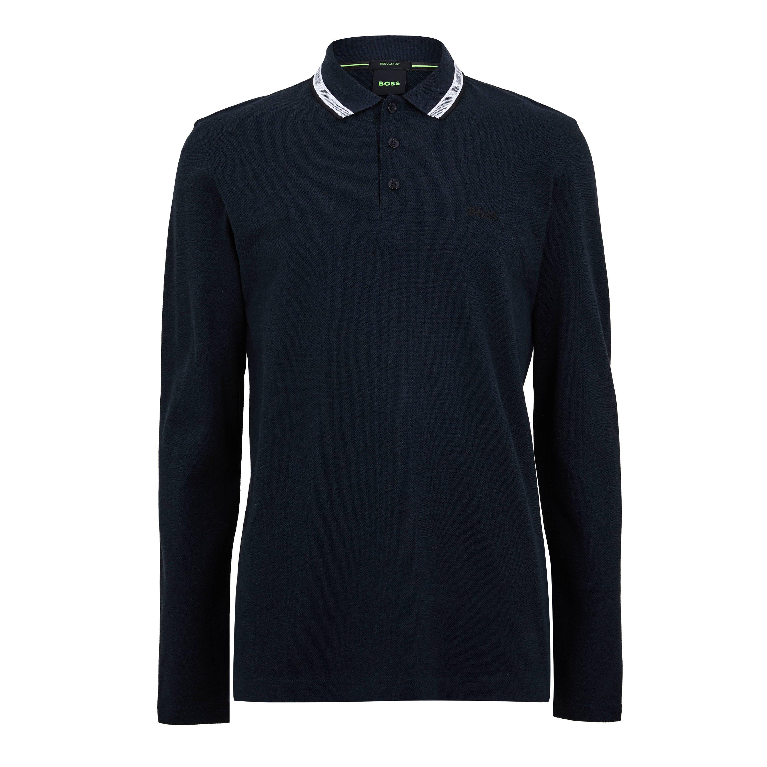 Boss Mens BOSS GREEN Long-Sleeve Polo Top with Logo Detail (Plisy) - Navy - XL