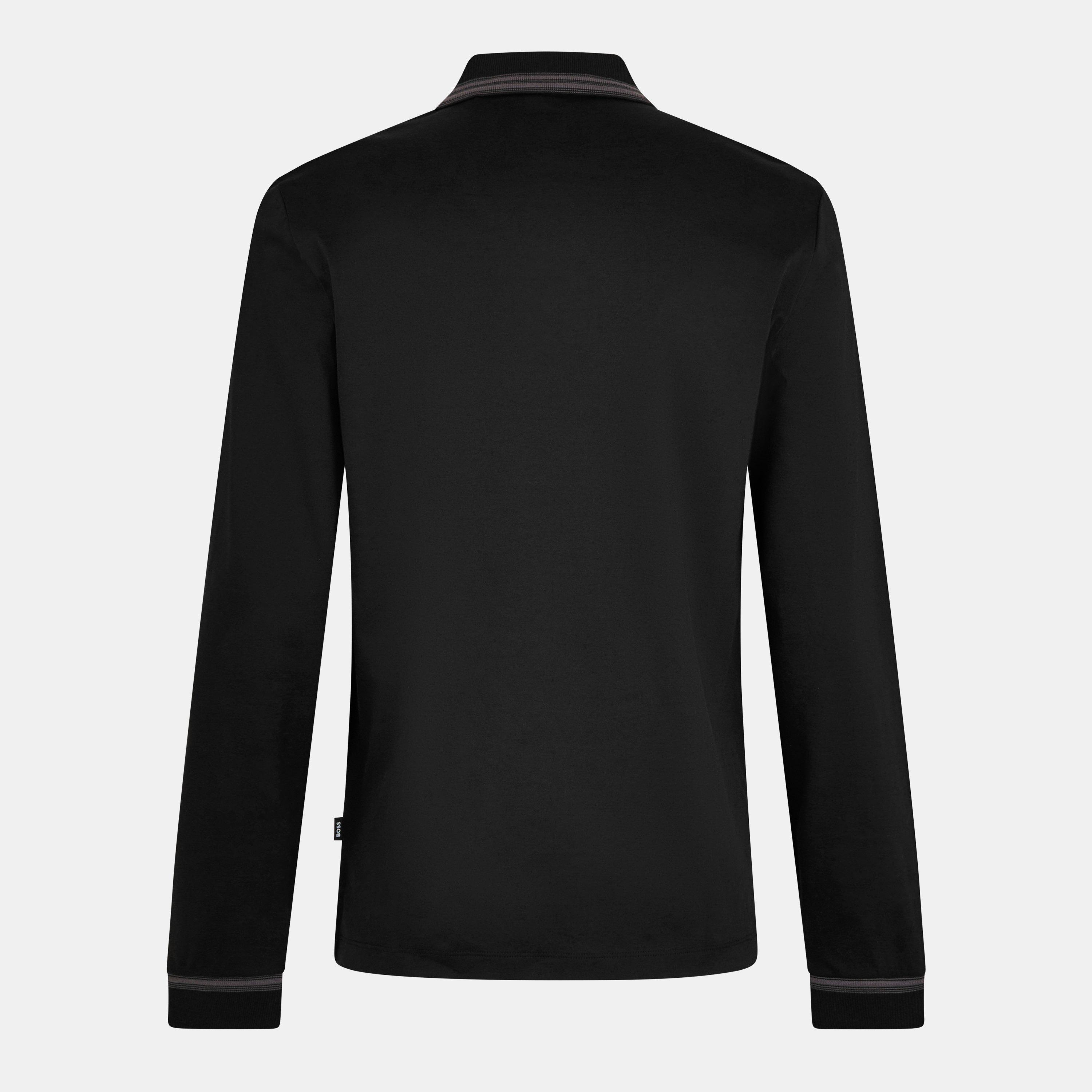 Black 001 - Boss - Men's H Pleins Black Long Sleeve Polo Shirt - 2