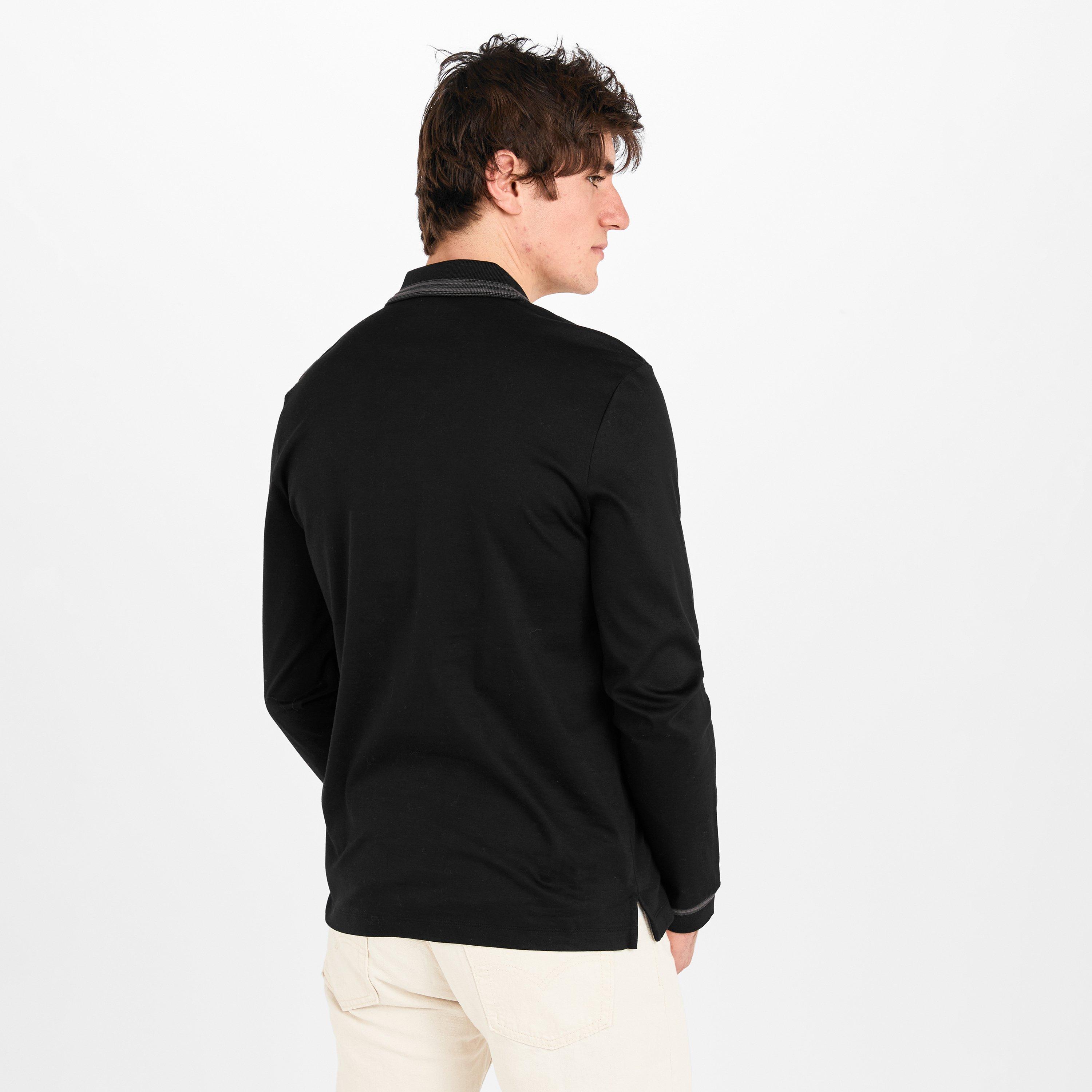Black 001 - Boss - Men's H Pleins Black Long Sleeve Polo Shirt - 4