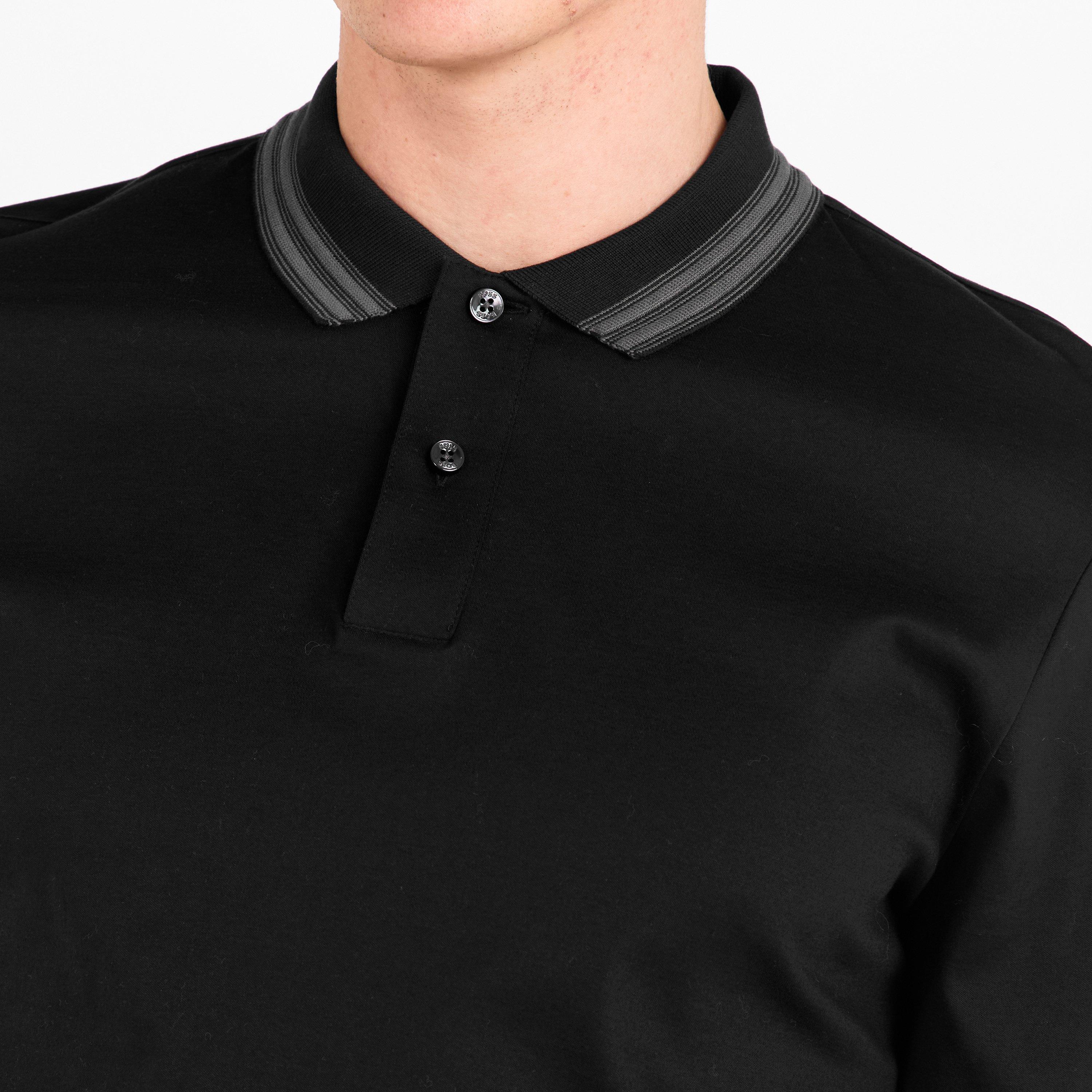 Black 001 - Boss - Men's H Pleins Black Long Sleeve Polo Shirt - 5