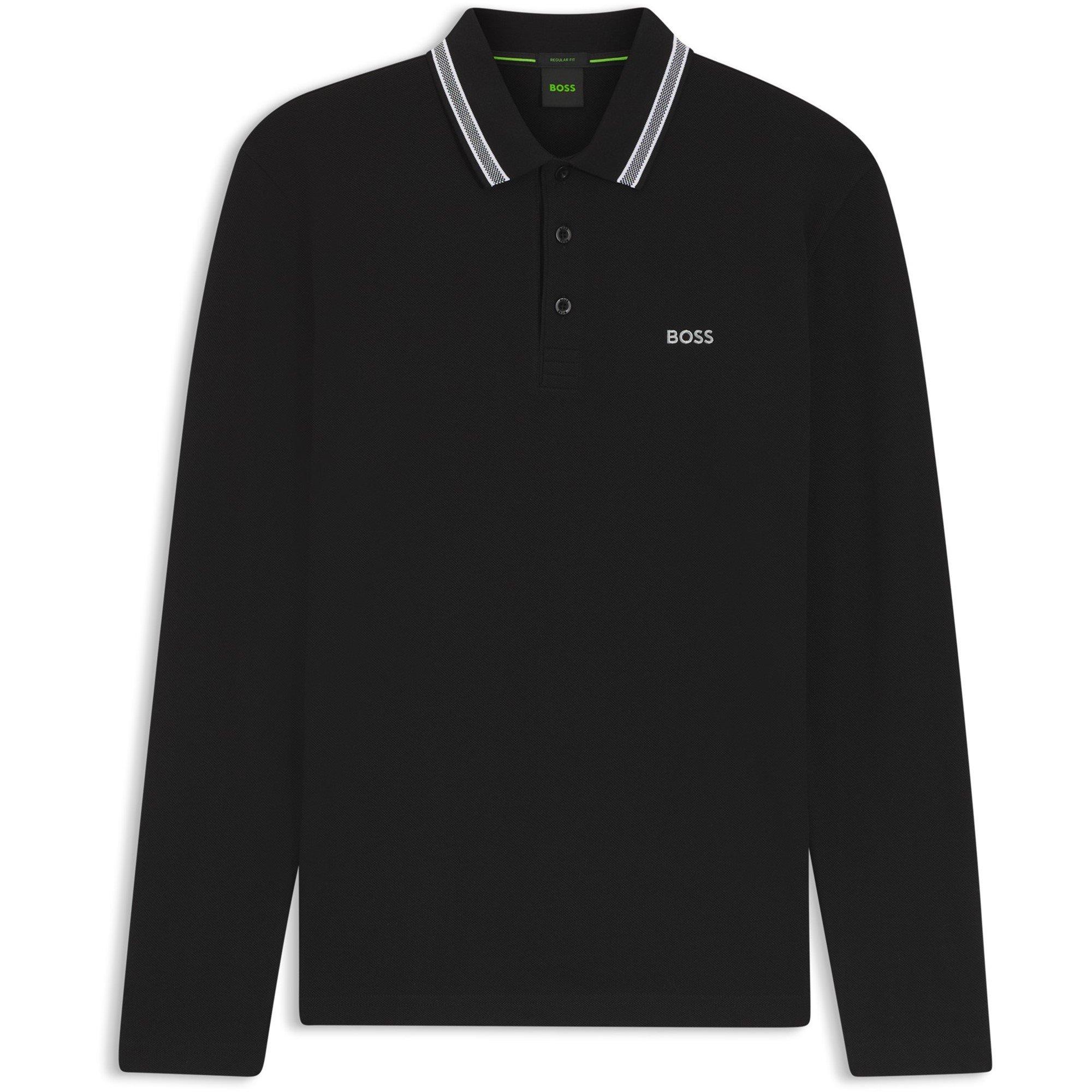 Boss Mens BOSS GREEN Plisy Long Sleeve Polo Shirt with Logo Detail - Black 001 - XL