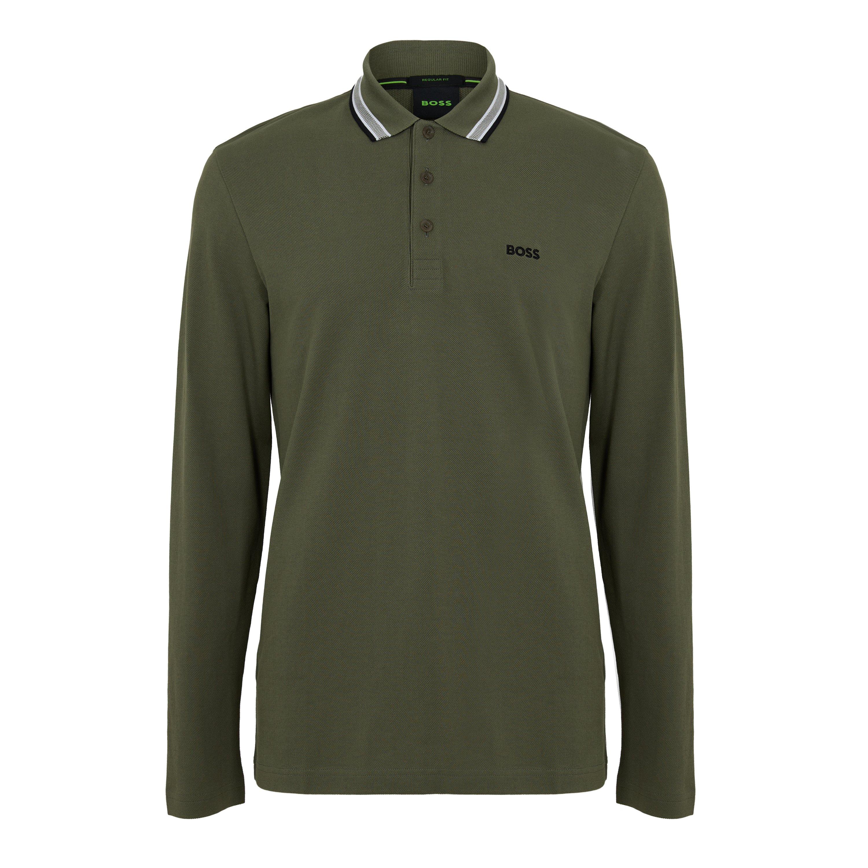 Boss Mens BOSS GREEN Plisy Long Sleeve Polo Shirt with Logo Detail - Dark Beige 257 - XL