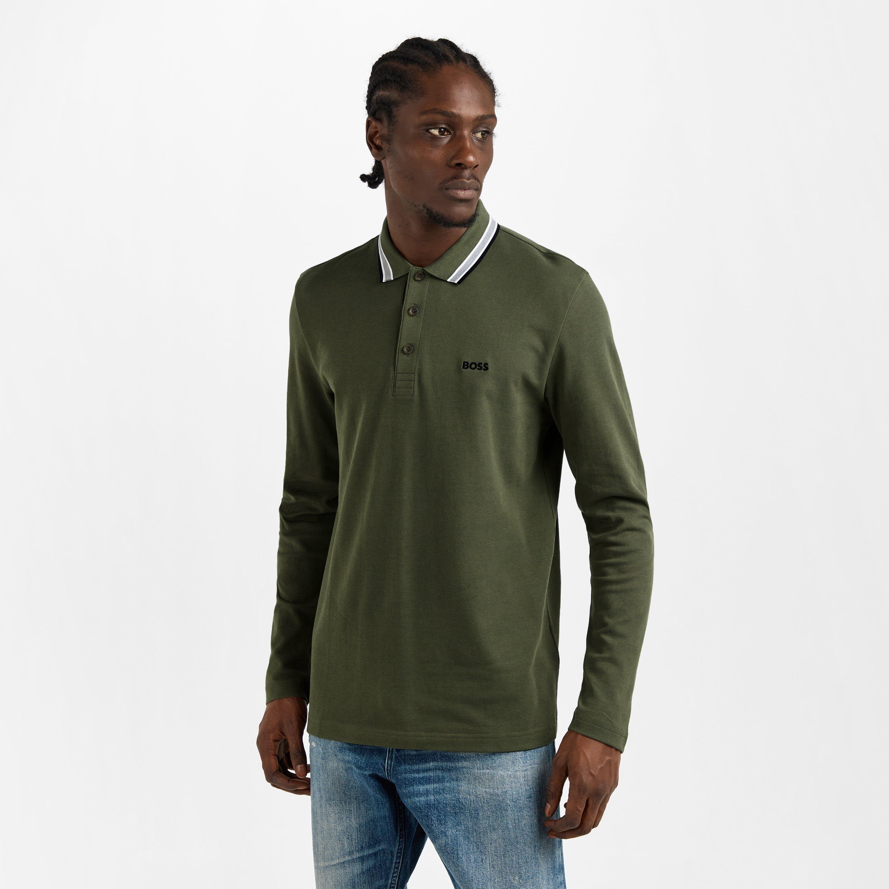 Dark Beige 257 - Boss - Mens BOSS GREEN Plisy Long Sleeve Polo Shirt with Logo Detail - 3