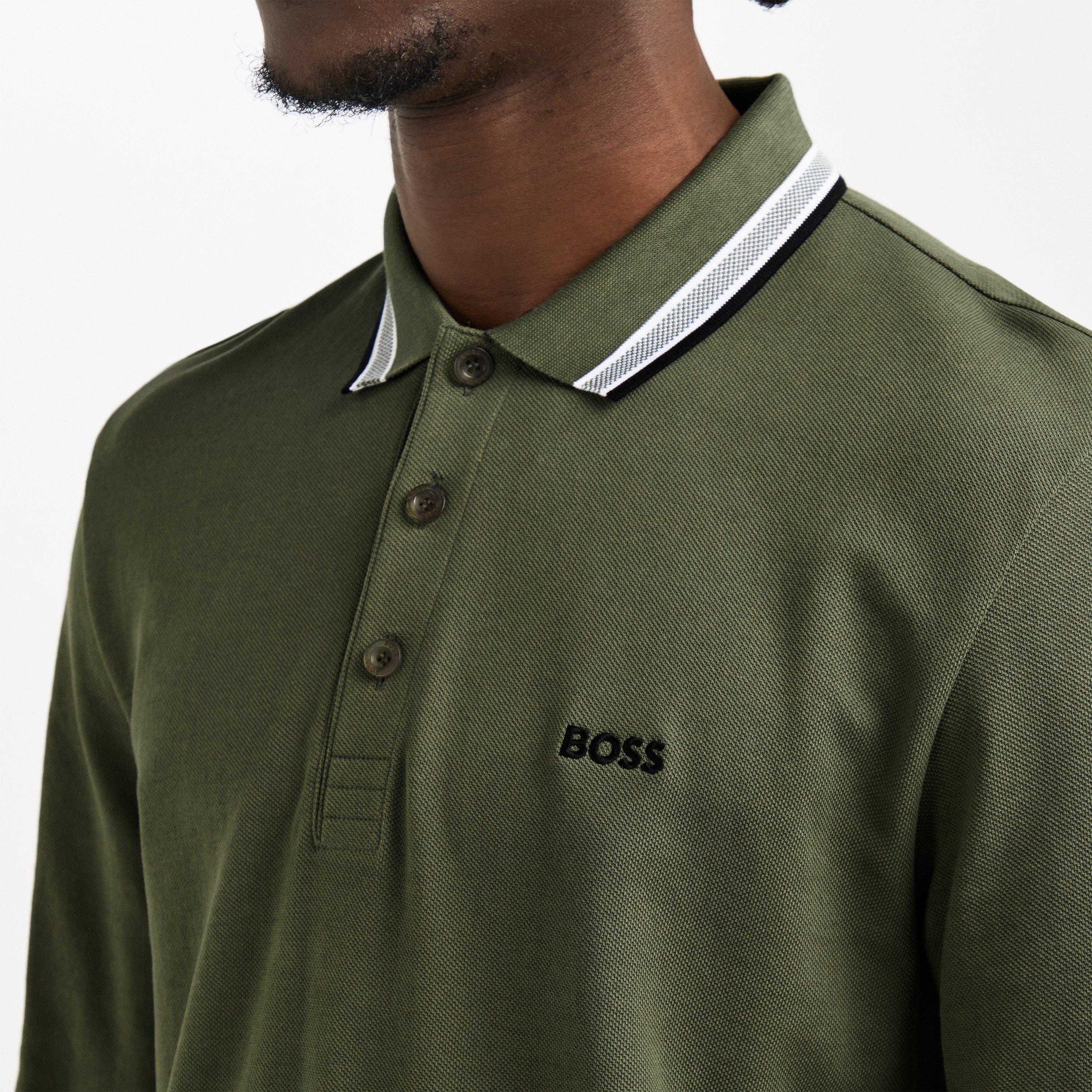 Dark Beige 257 - Boss - Mens BOSS GREEN Plisy Long Sleeve Polo Shirt with Logo Detail - 5