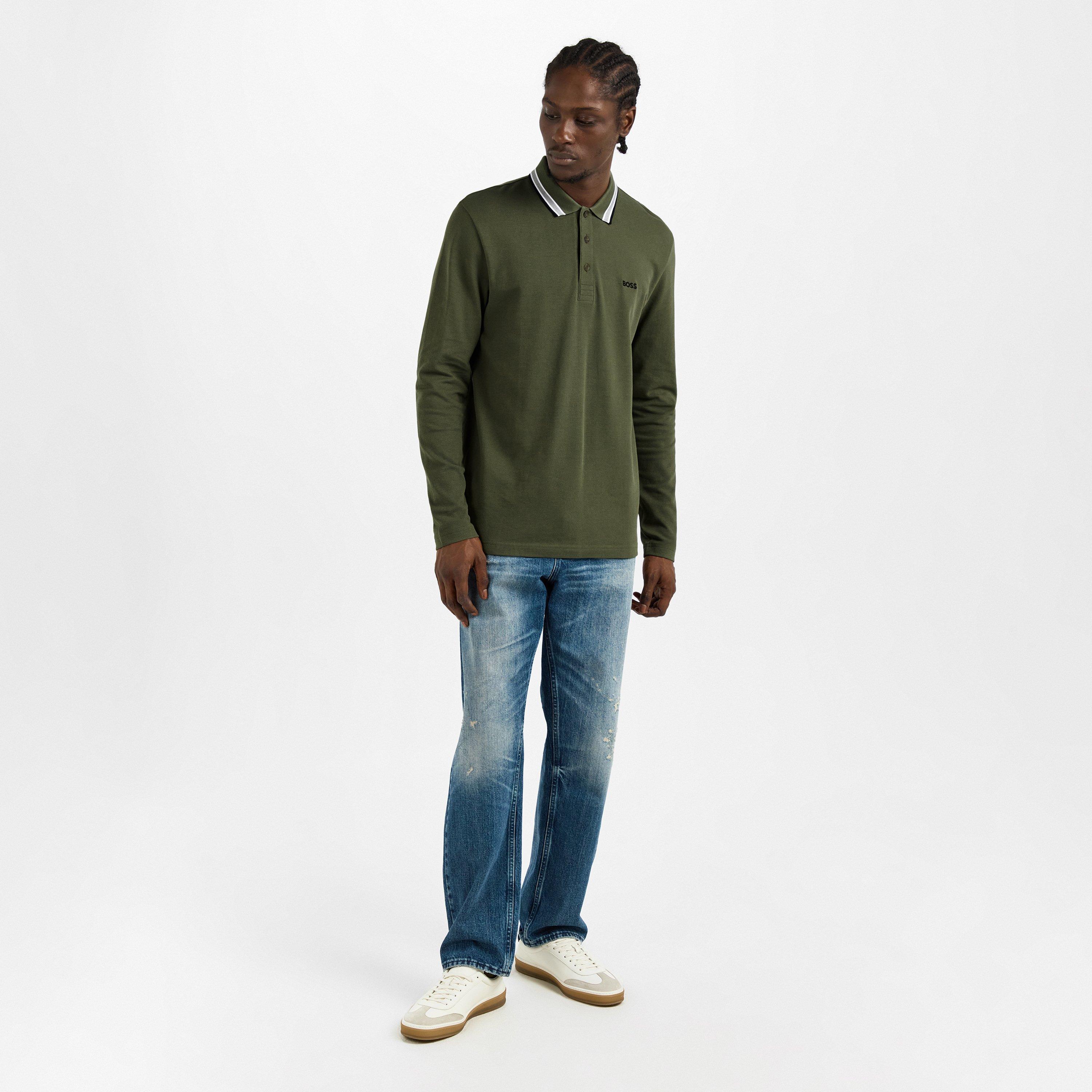 Dark Beige 257 - Boss - Mens BOSS GREEN Plisy Long Sleeve Polo Shirt with Logo Detail - 6