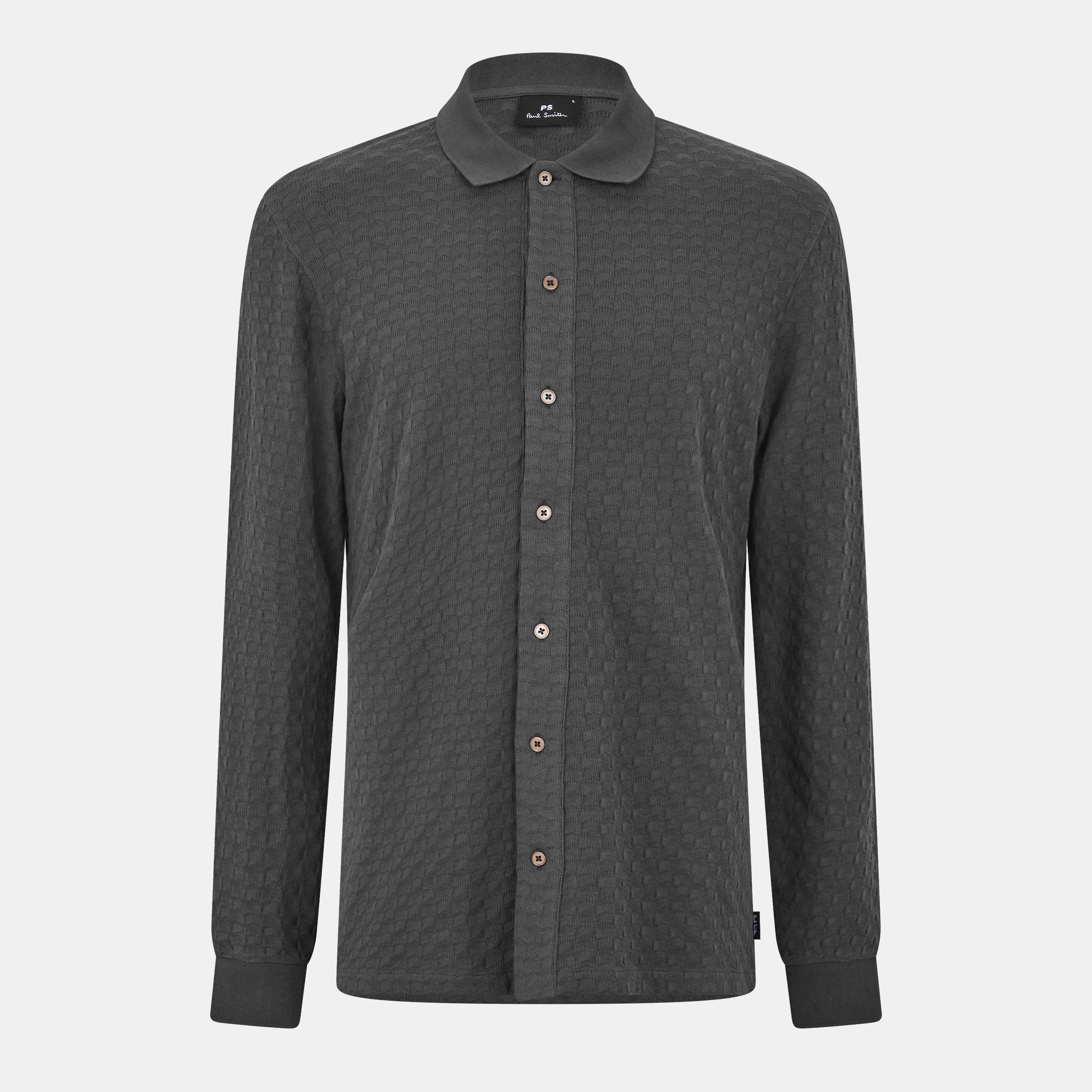 Grey 76 - PS Paul Smith - Men's Button Waffle Long Sleeve Polo Shirt - 1