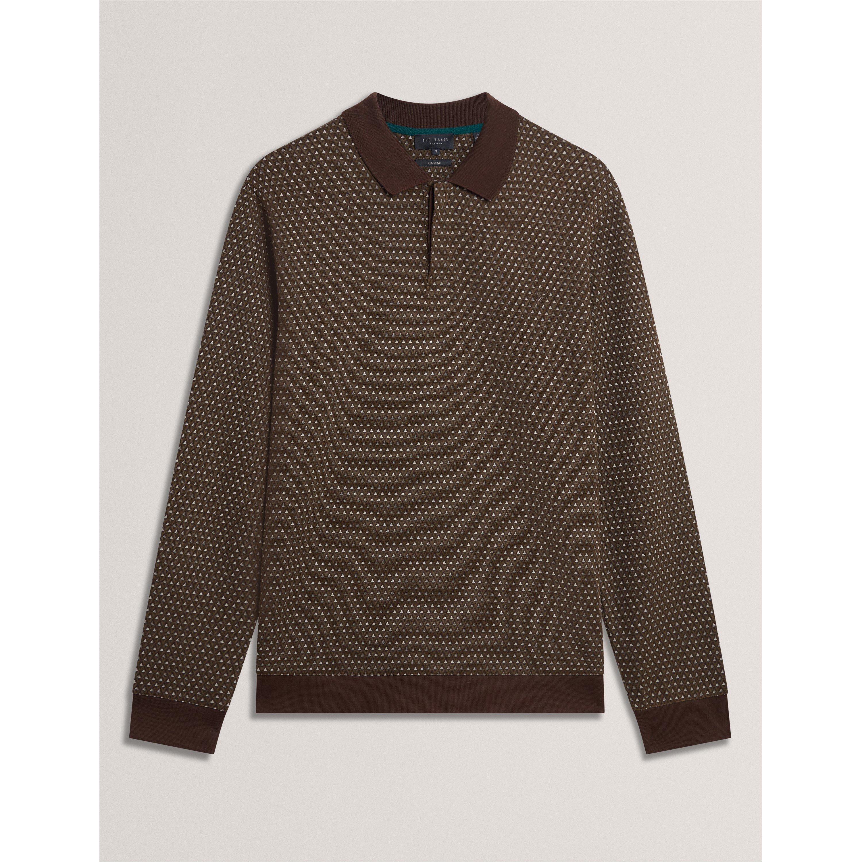 Ted Baker Men's Jacquard Long Sleeve Polo Shirt - Brown-Tan - 2XL (6)