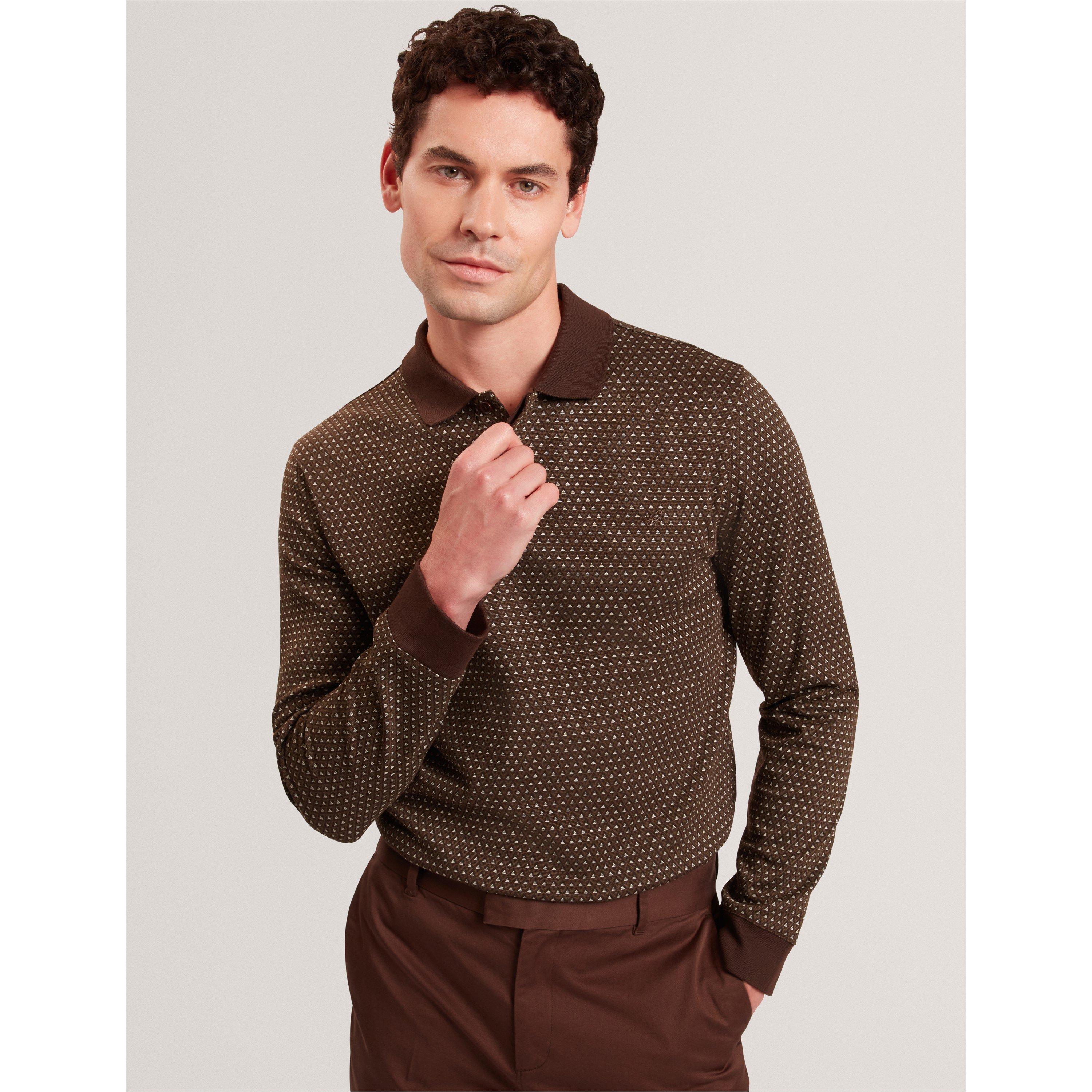 Brown-Tan - Ted Baker - Ted LS Jacquard Polo Sn61 - 2