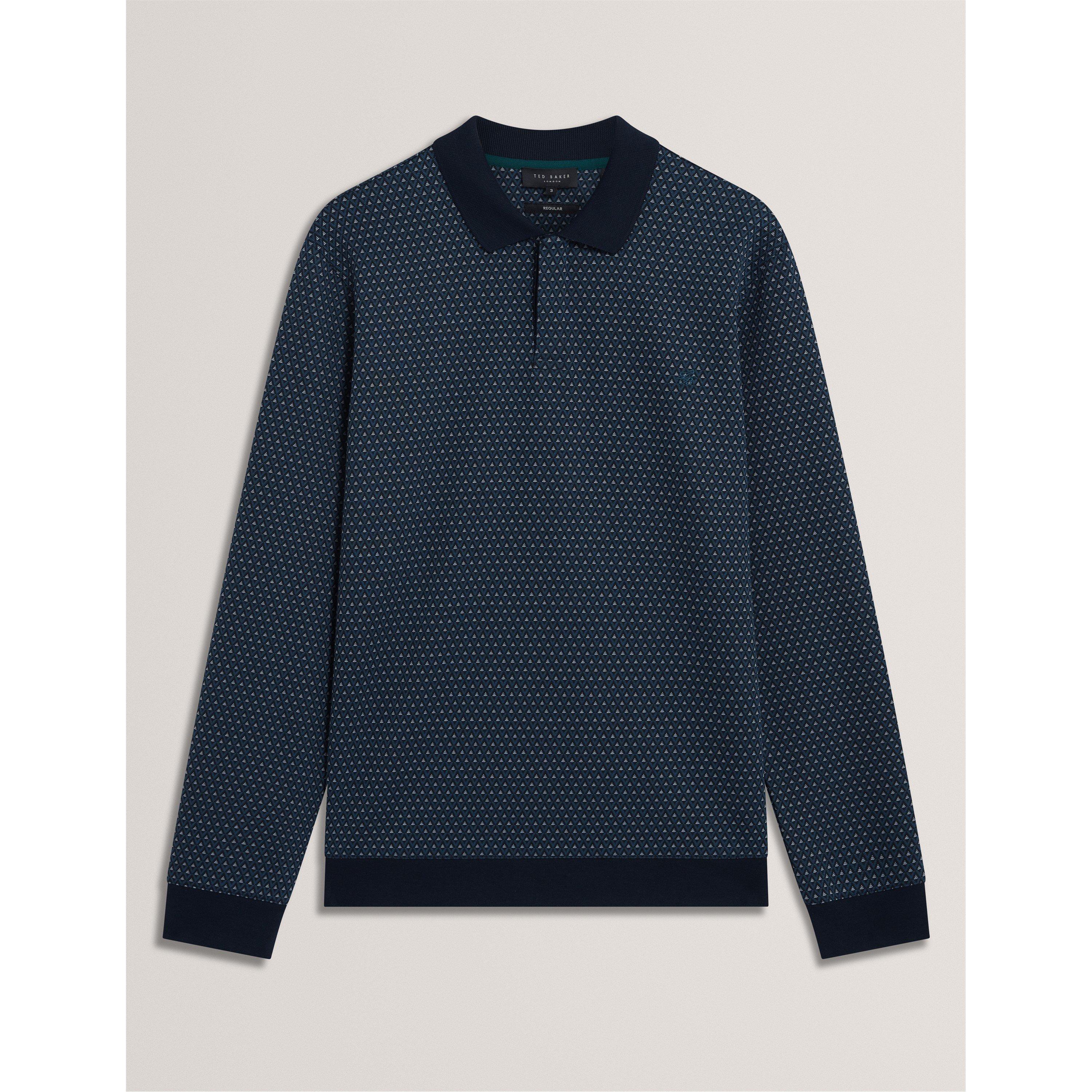 Ted Baker Men's Jacquard Long Sleeve Polo Shirt - Navy - XL (5)
