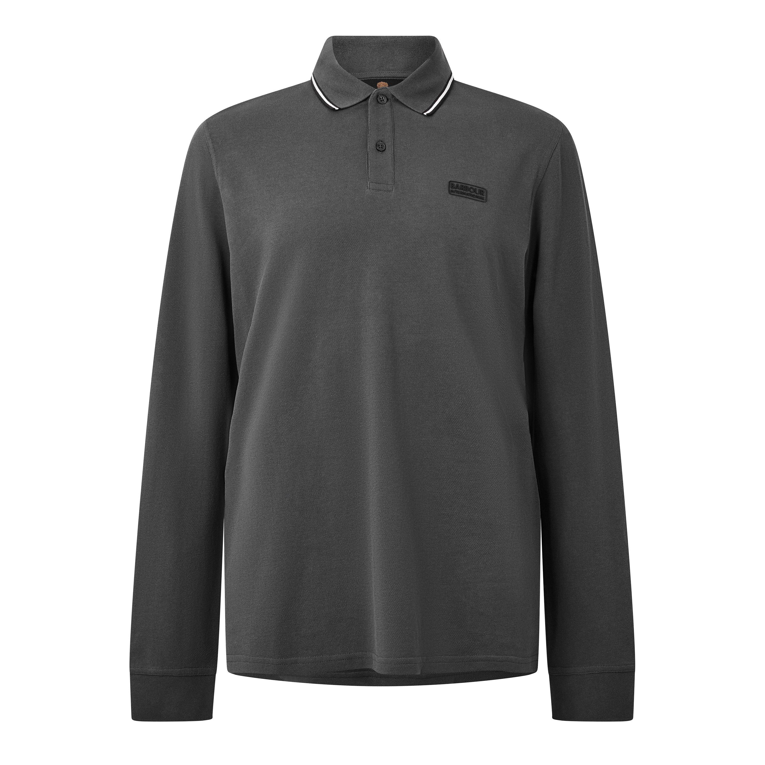 Asphalt CH52 - Barbour International - Men's Evan Tip Cotton Long-Sleeve Polo Shirt - 1