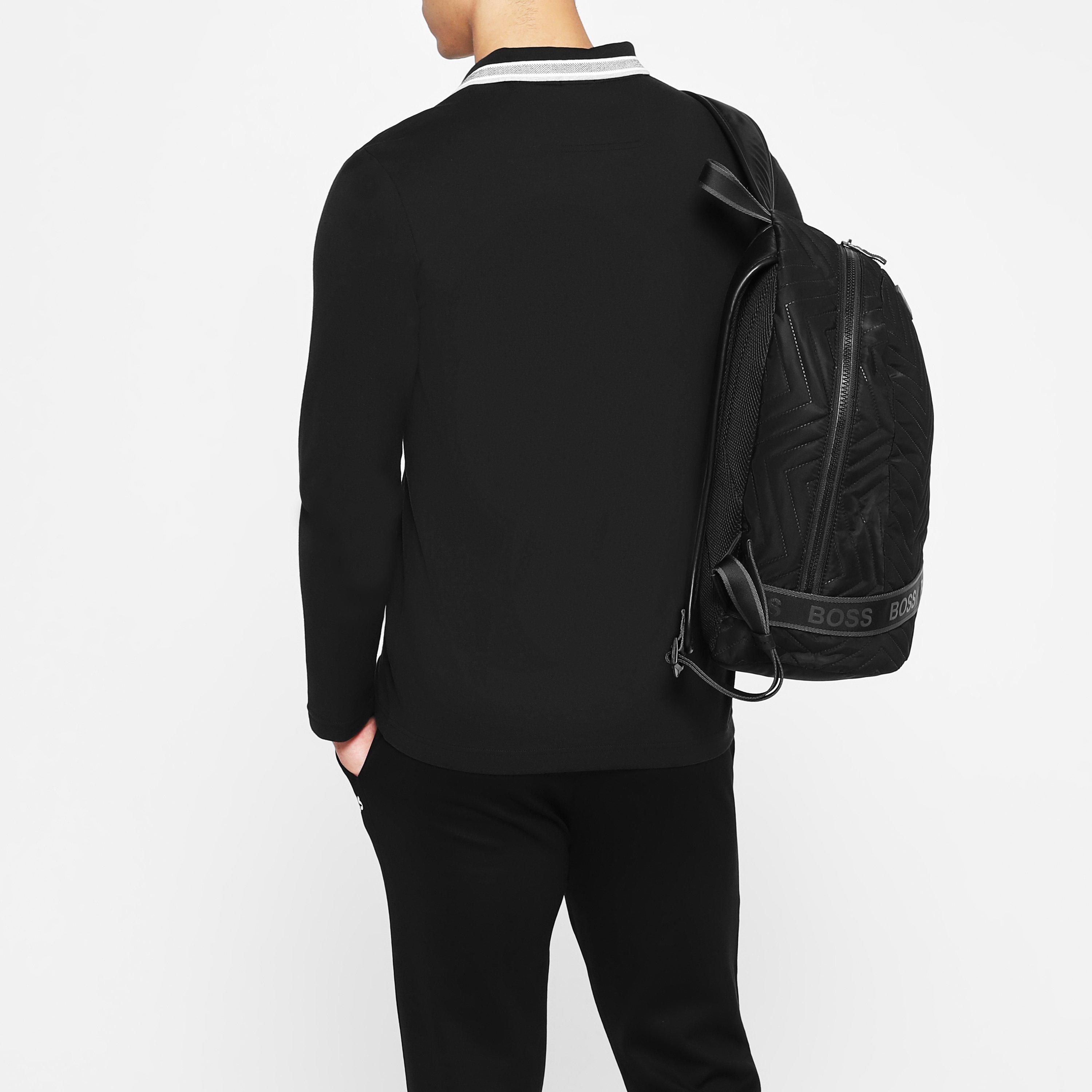 Black 002 - Boss - Men's Plisy Long-Sleeve Tipped Collar Polo Shirt - 4