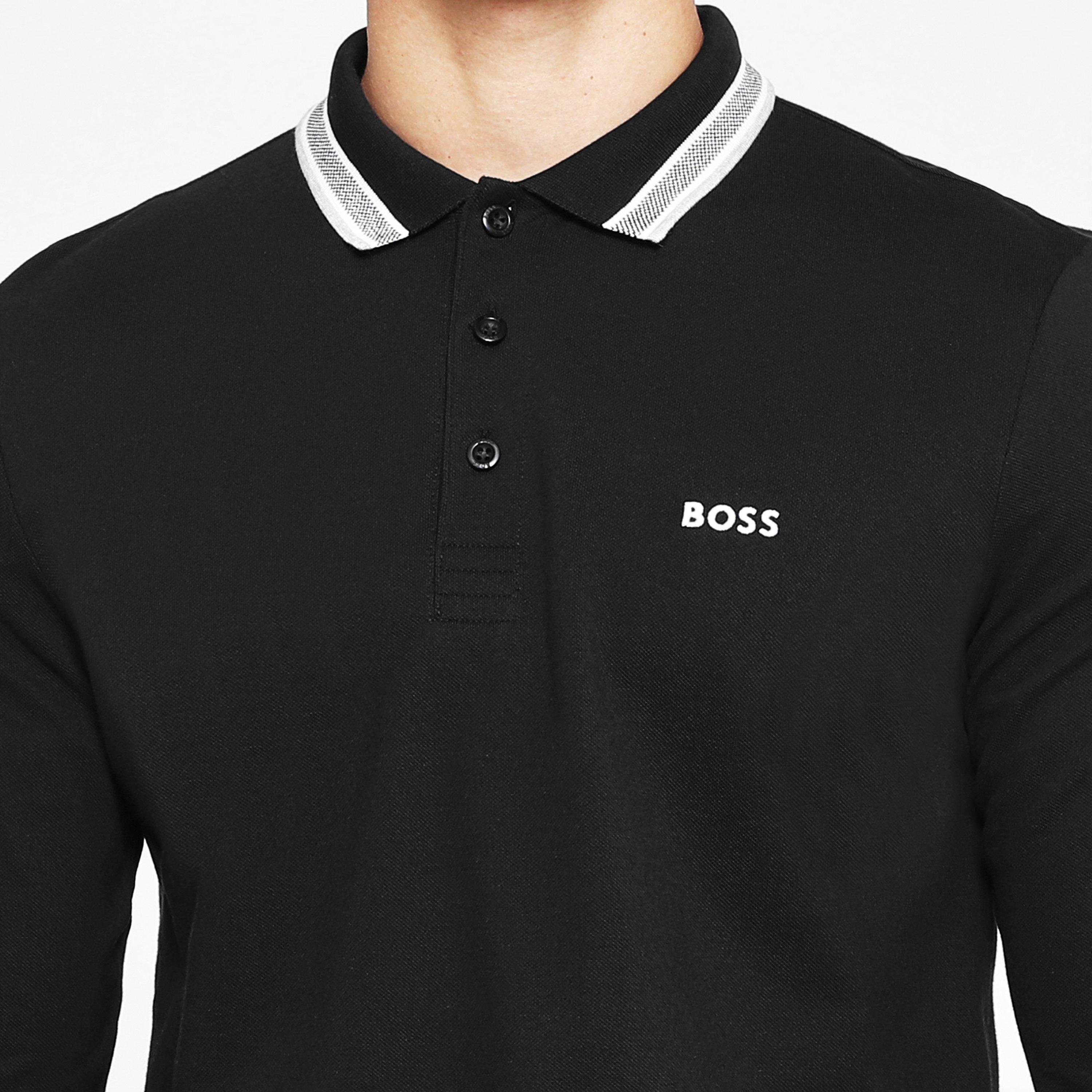 Black 002 - Boss - Men's Plisy Long-Sleeve Tipped Collar Polo Shirt - 5