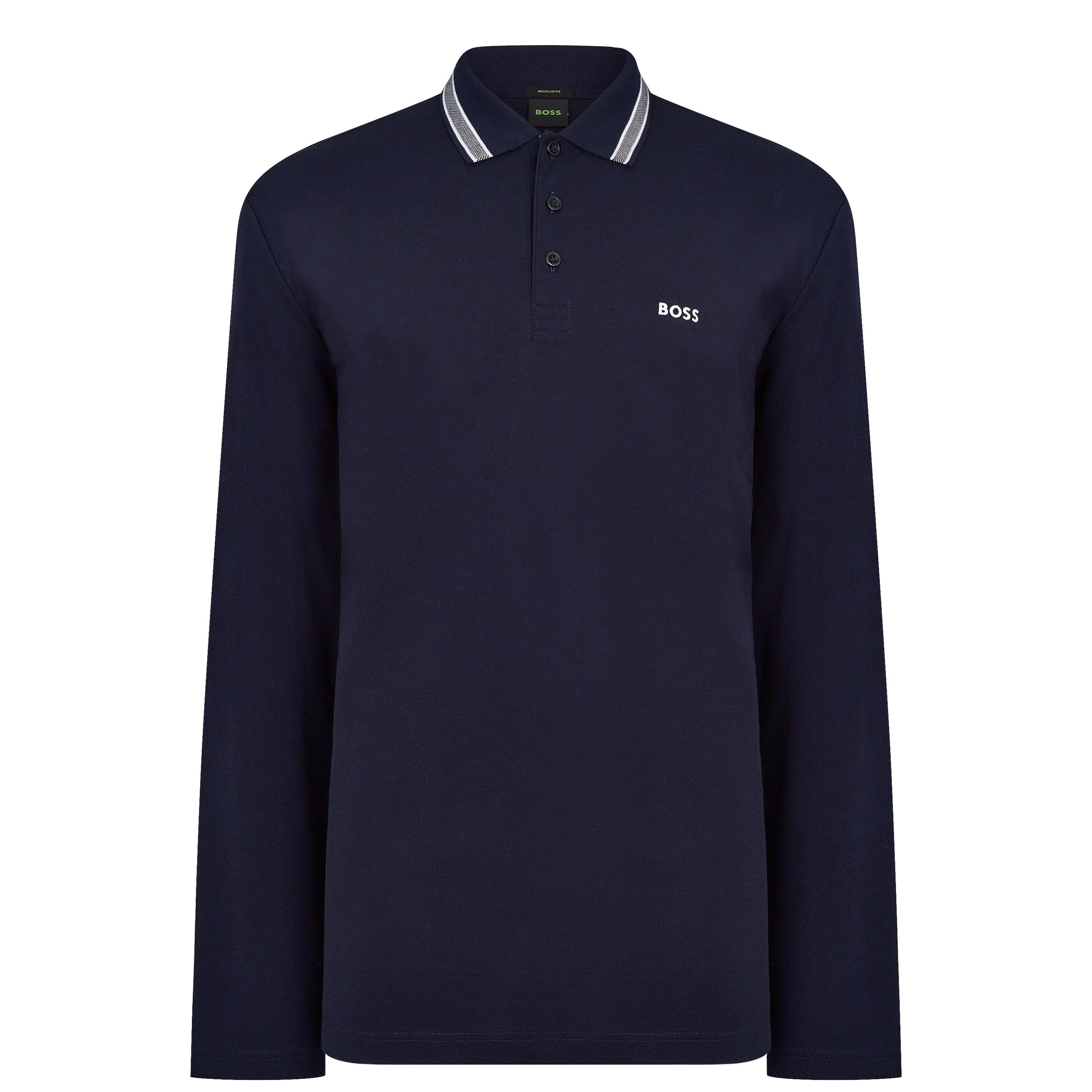 Navy 403 - Boss - Men's Plisy Tipped Collar Cotton Long Sleeve Polo Shirt - 1