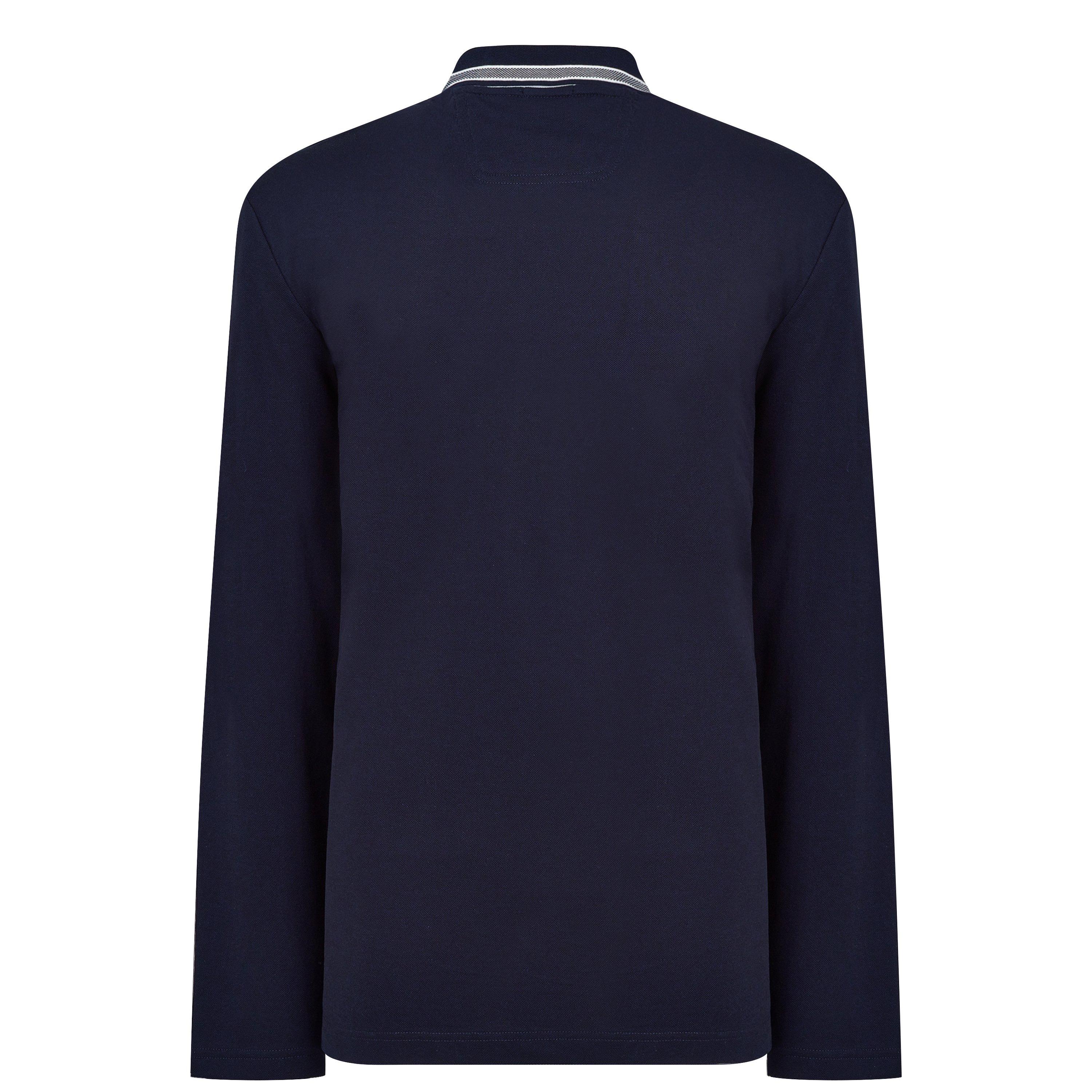 Navy 403 - Boss - Men's Plisy Tipped Collar Cotton Long Sleeve Polo Shirt - 2