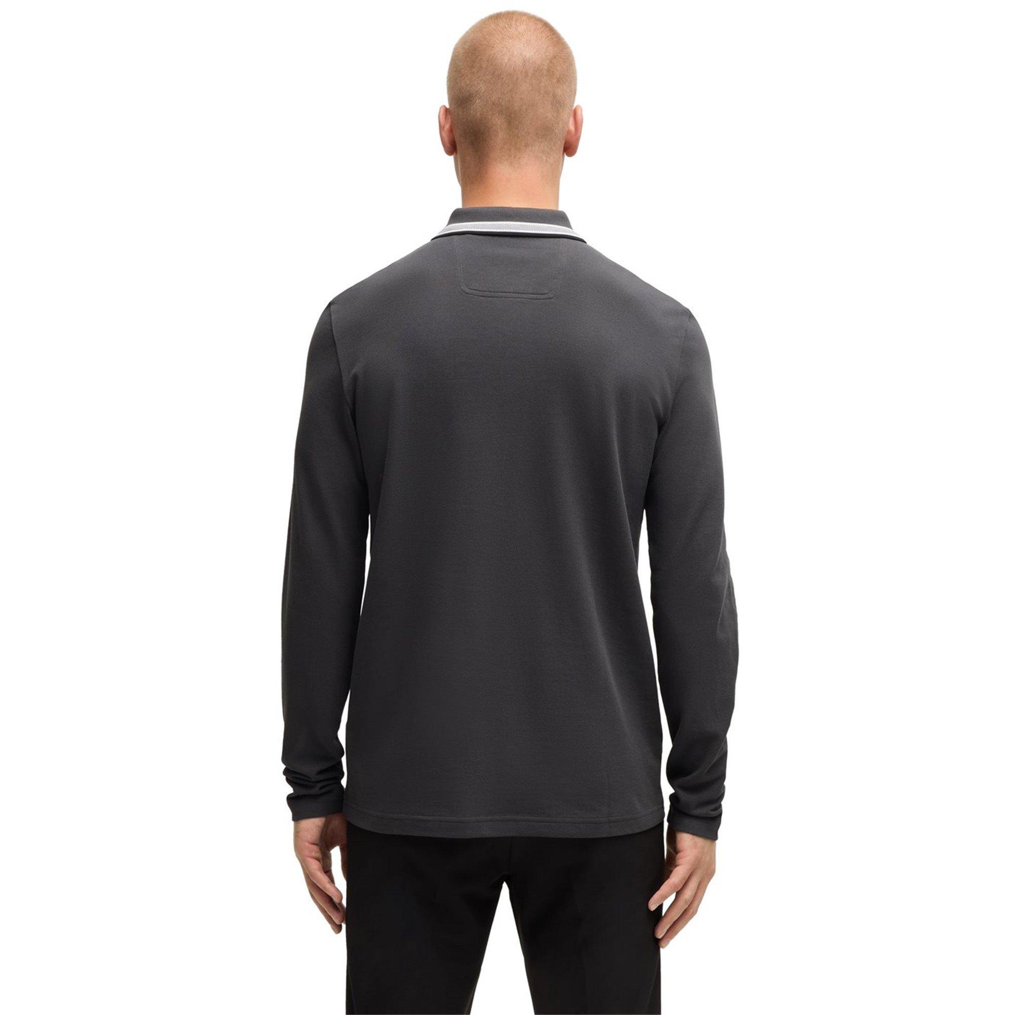 Dark Grey 027 - Boss - Men's Plisy Tipped Collar Cotton Long Sleeve Polo Shirt - 3