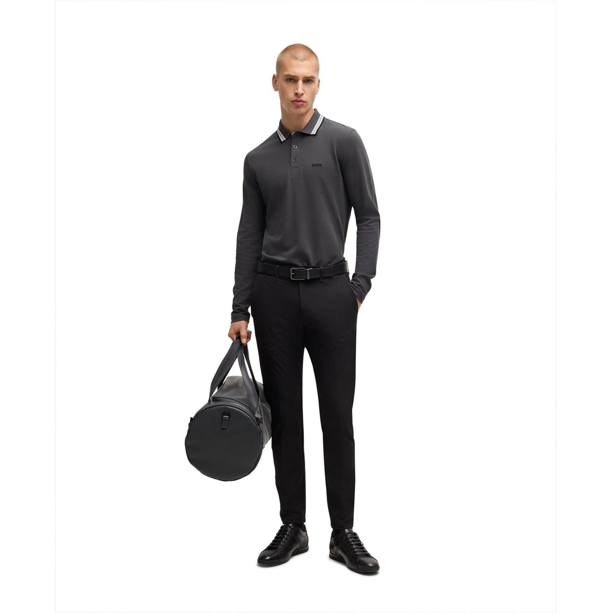 Dark Grey 027 - Boss - Men's Plisy Tipped Collar Cotton Long Sleeve Polo Shirt - 5