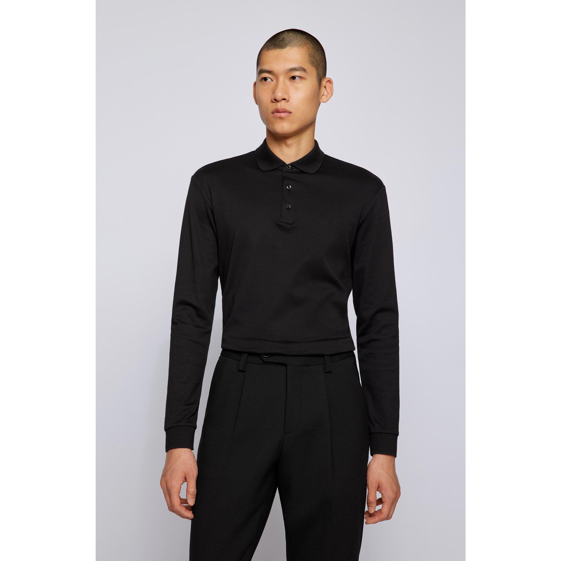 Black 001 - Boss - Men's HBB Pado 30 Long-Sleeve Polo Shirt, Iconic Logo Embroidered - 2
